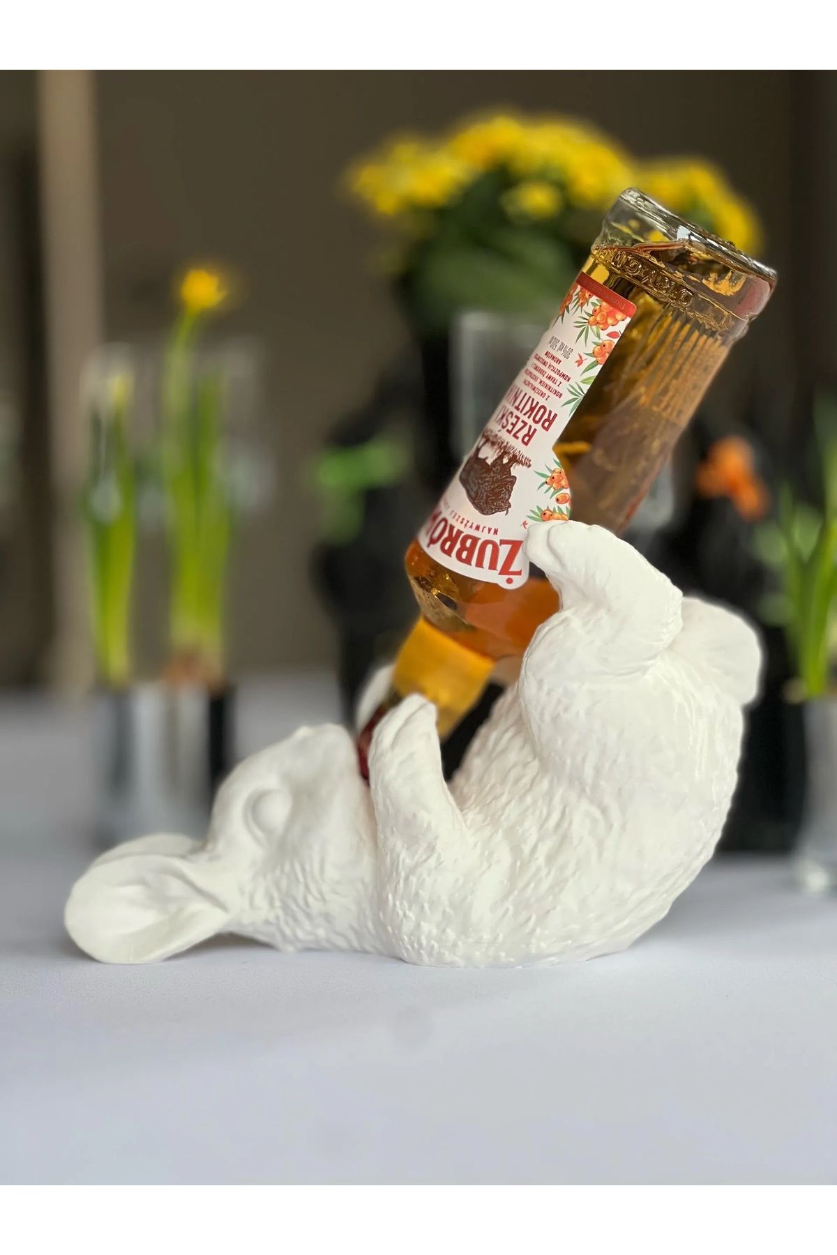 Goplast Premium Sevimli Tavşan Şaraplık Biblo Şarap Tutucu, Yağdanlık, Viski Tutucu Dekoratif Şarap Rafı Plastik