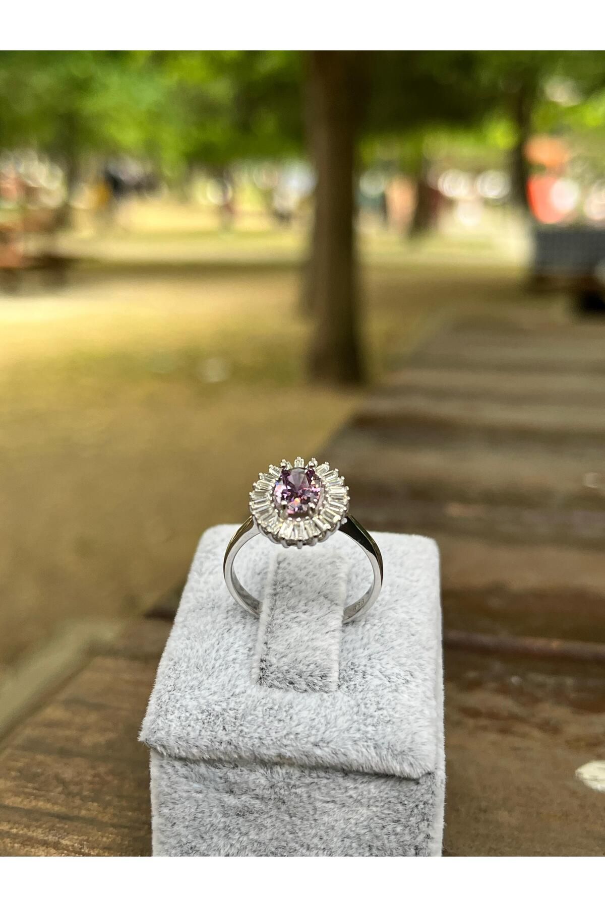ZEONA JEWELLERY Lila Renkli Oval Kadın Gümüş Yüzük