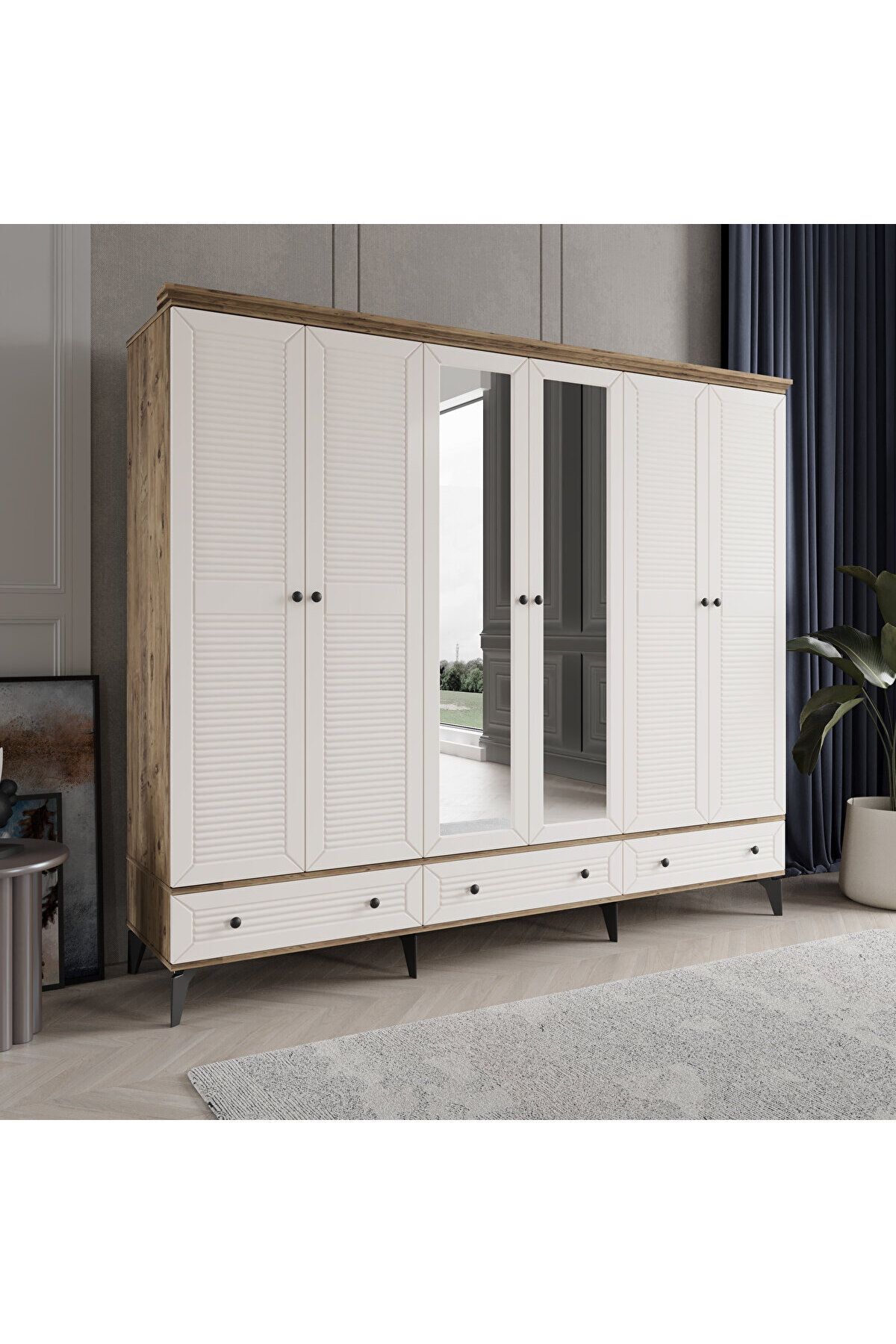 DRNHOME LİNE 6 KAPAKLI AYTAŞI GARDIROP TAMAMI MDF