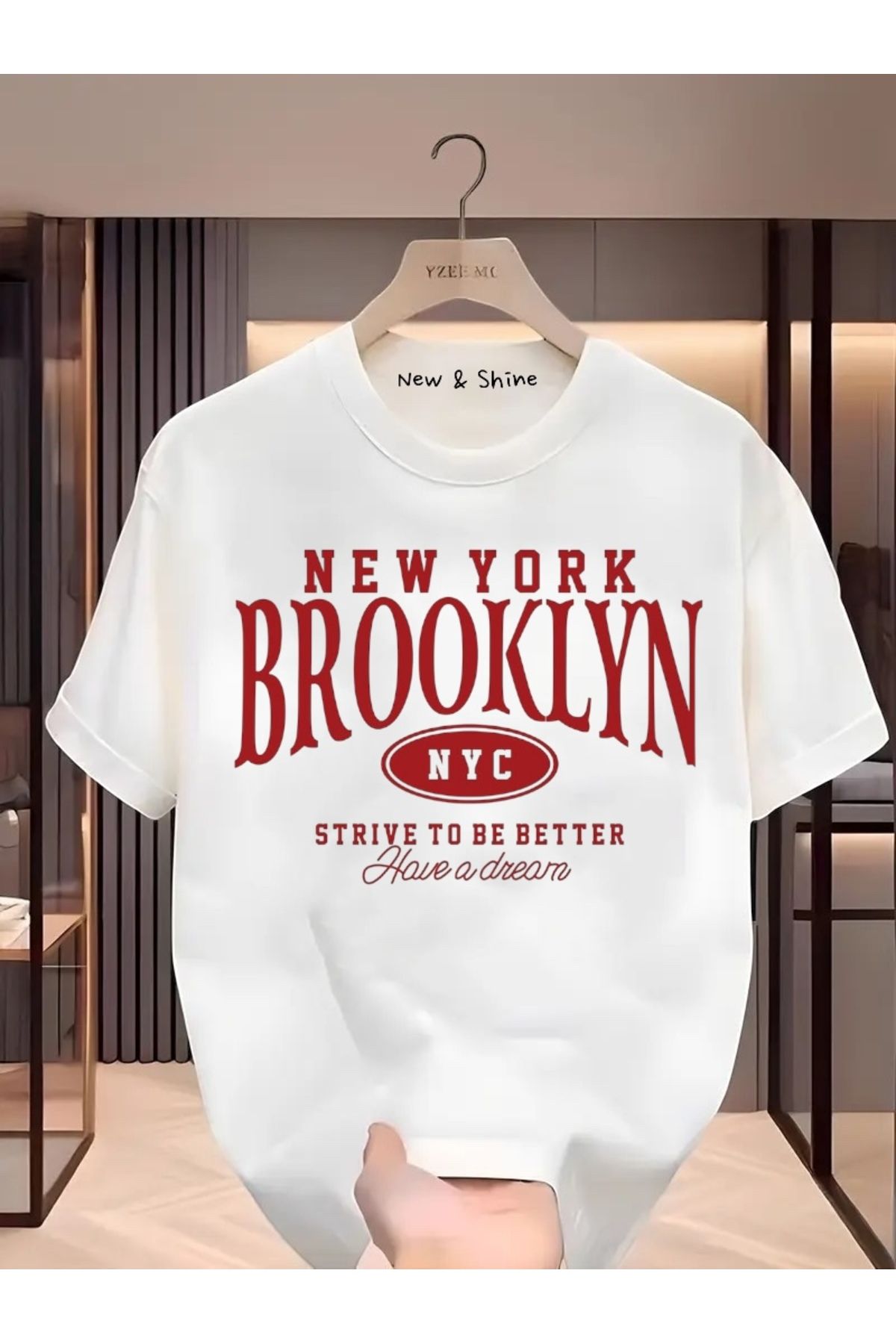 New Shine Brooklyn New York Baskılı Oversize T-Shirt