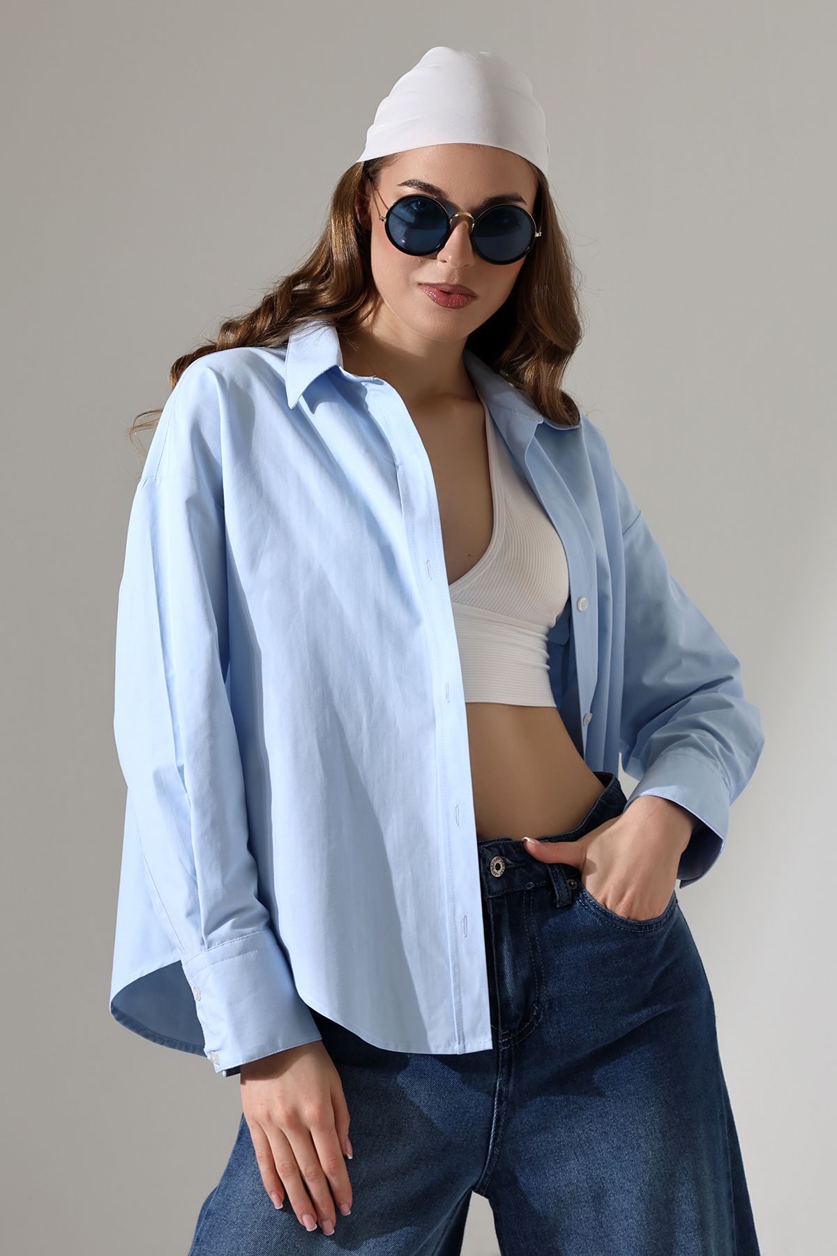 GÖMLEKÇİNİZ Oversize Kalıp Poplin Kumaş Basic Kadın Gömlek