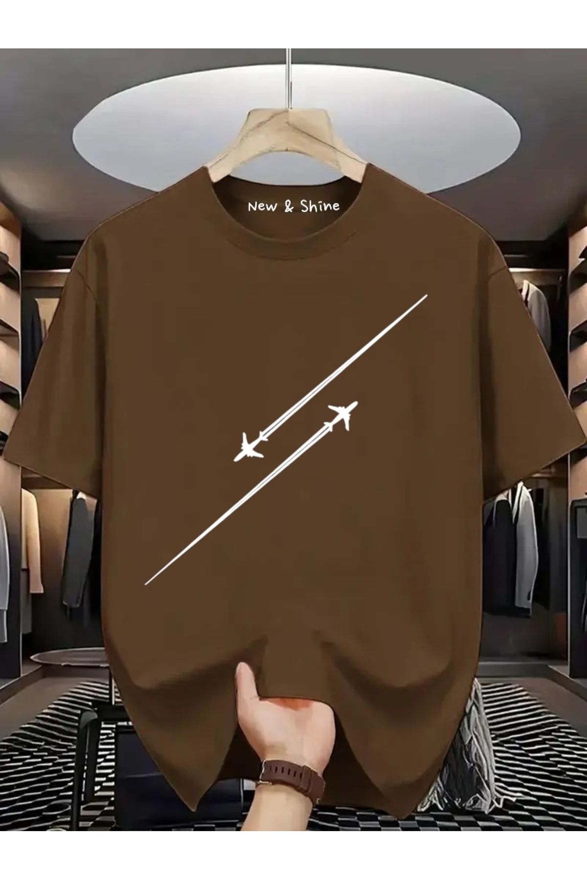 New Shine Uçak Baskılı Oversize T-Shirt