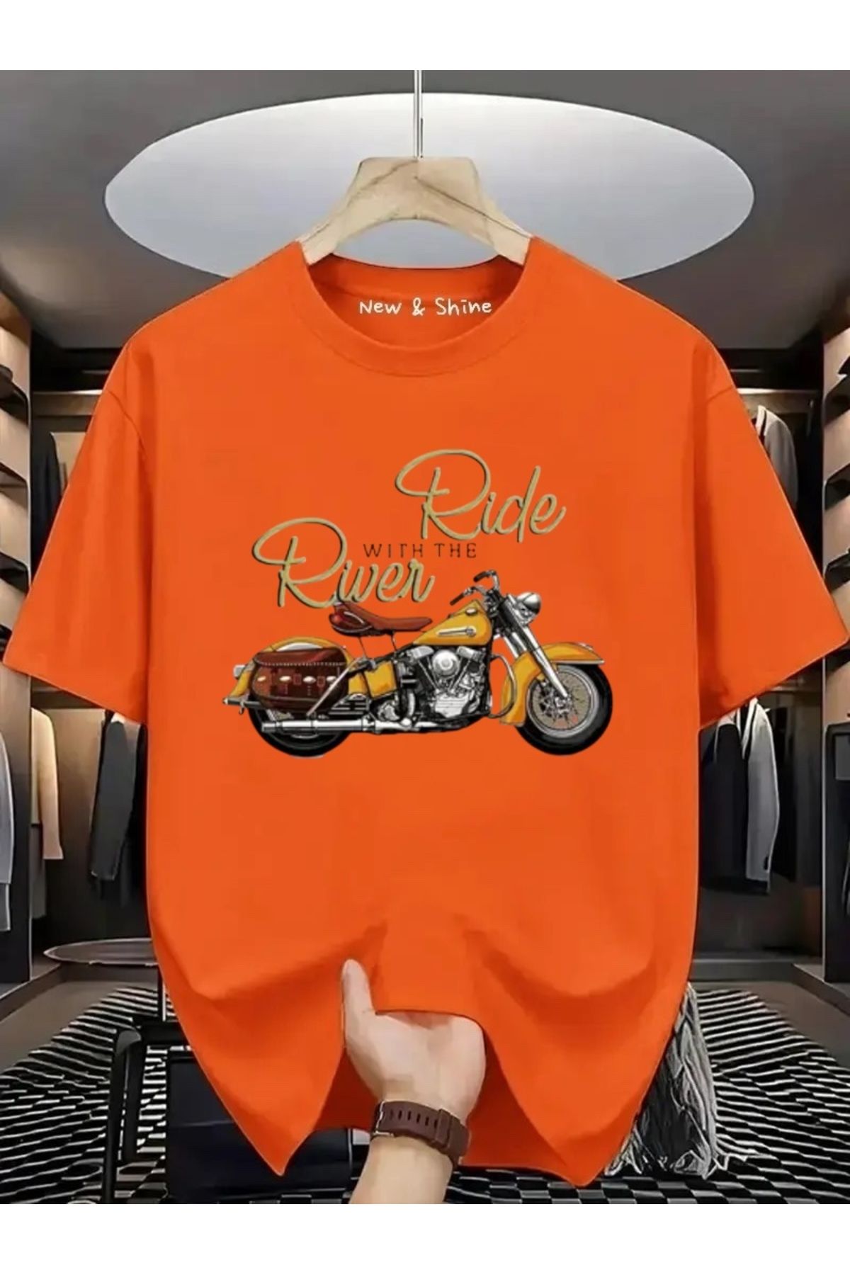 New Shine Ride River Motor Baskılı Oversize T-Shirt