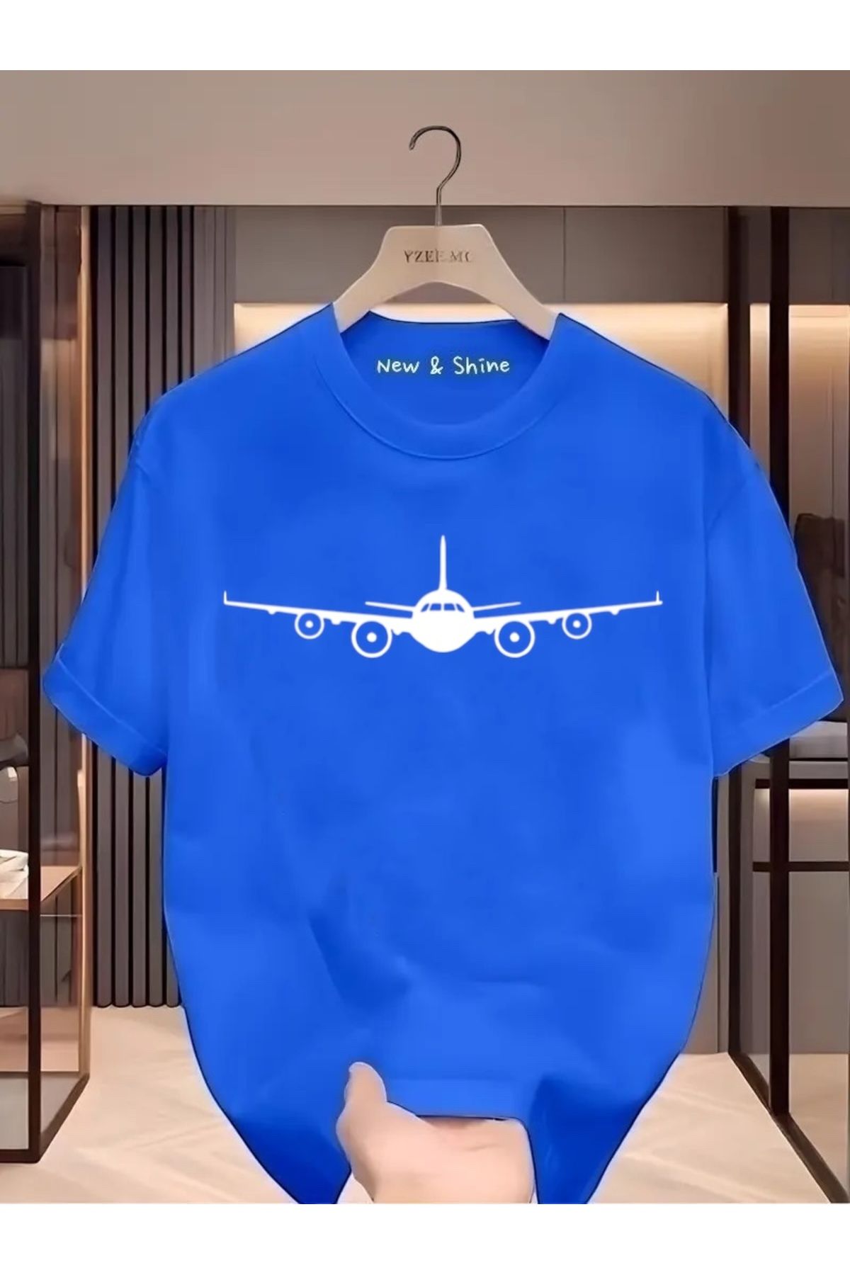 New Shine Uçak Baskılı Oversize T-Shirt