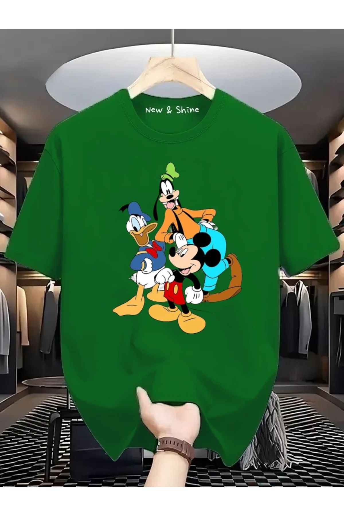 New Shine Mickey Mouse Donald Duck Goofy Baskılı Oversize T-Shirt