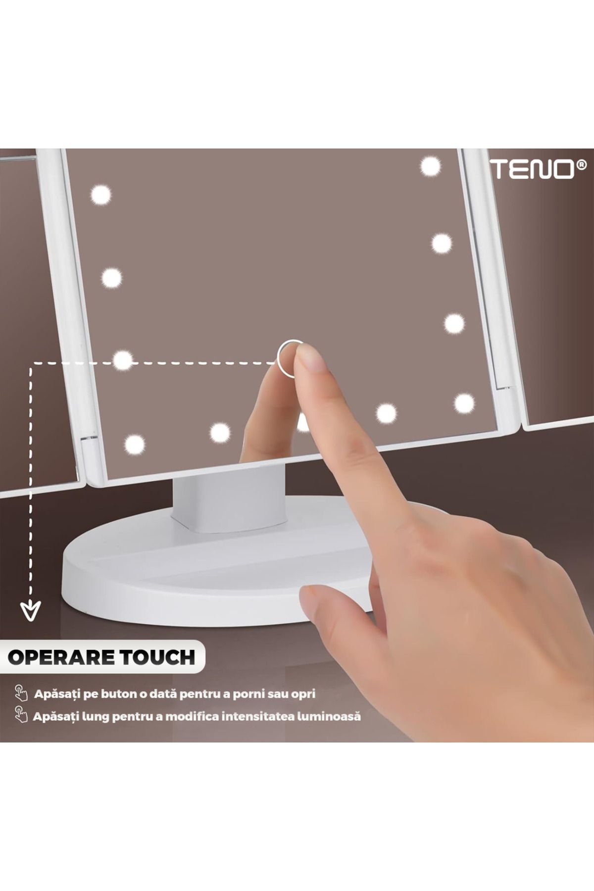 Teno-Teno® Cosmetic Makeup Mirror, 4 magnification modes, makeup stand, white 3