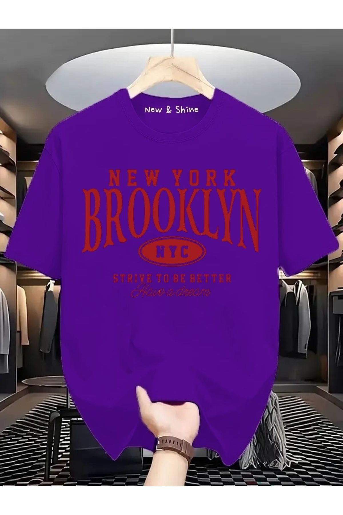 New Shine Brooklyn New York Baskılı Oversize T-Shirt