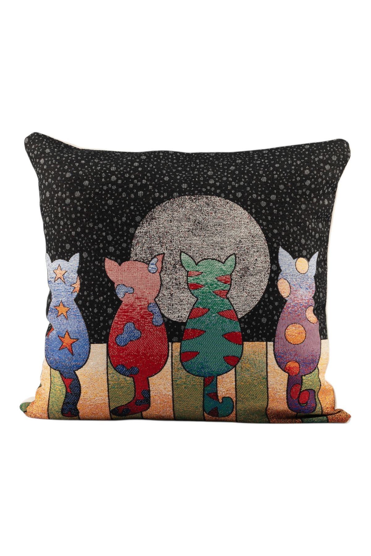 Koza Kedi Desenli 43x43 Yastık Kılıfı