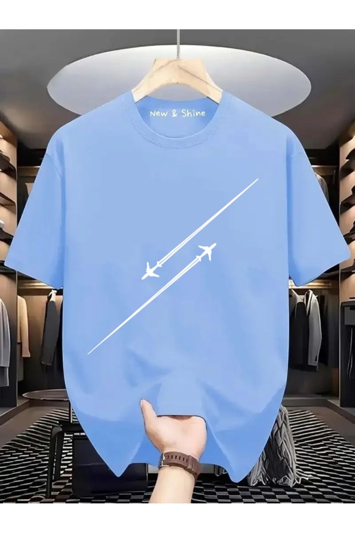 New Shine Uçak Baskılı Oversize T-Shirt