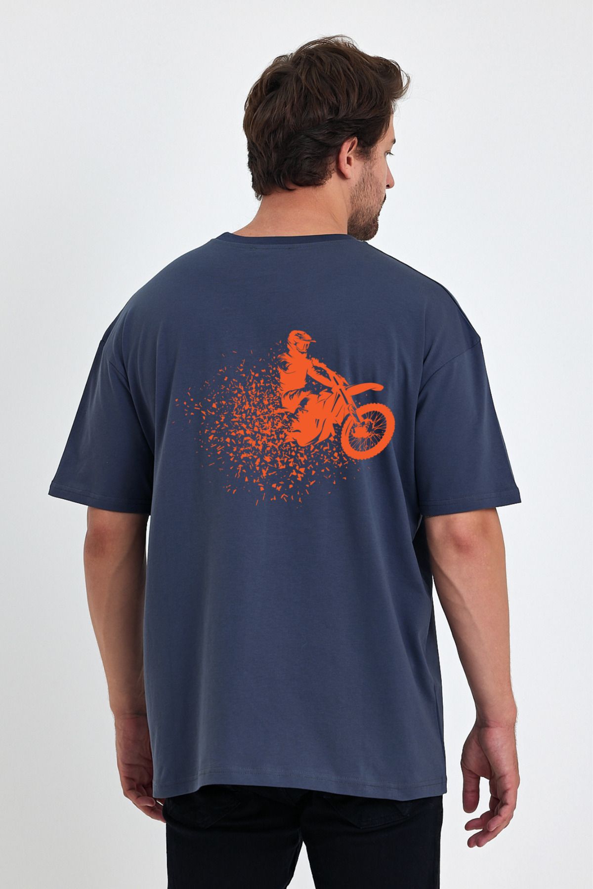 Windy Island Erkek Bisiklet Yaka Motor Sırt Baskılı Oversize T-shirt