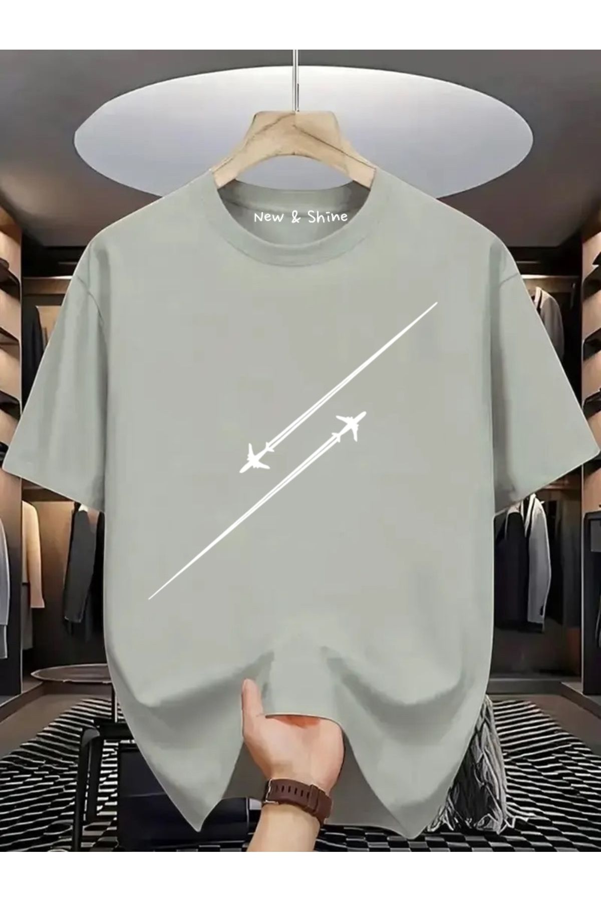 New Shine Uçak Baskılı Oversize T-Shirt