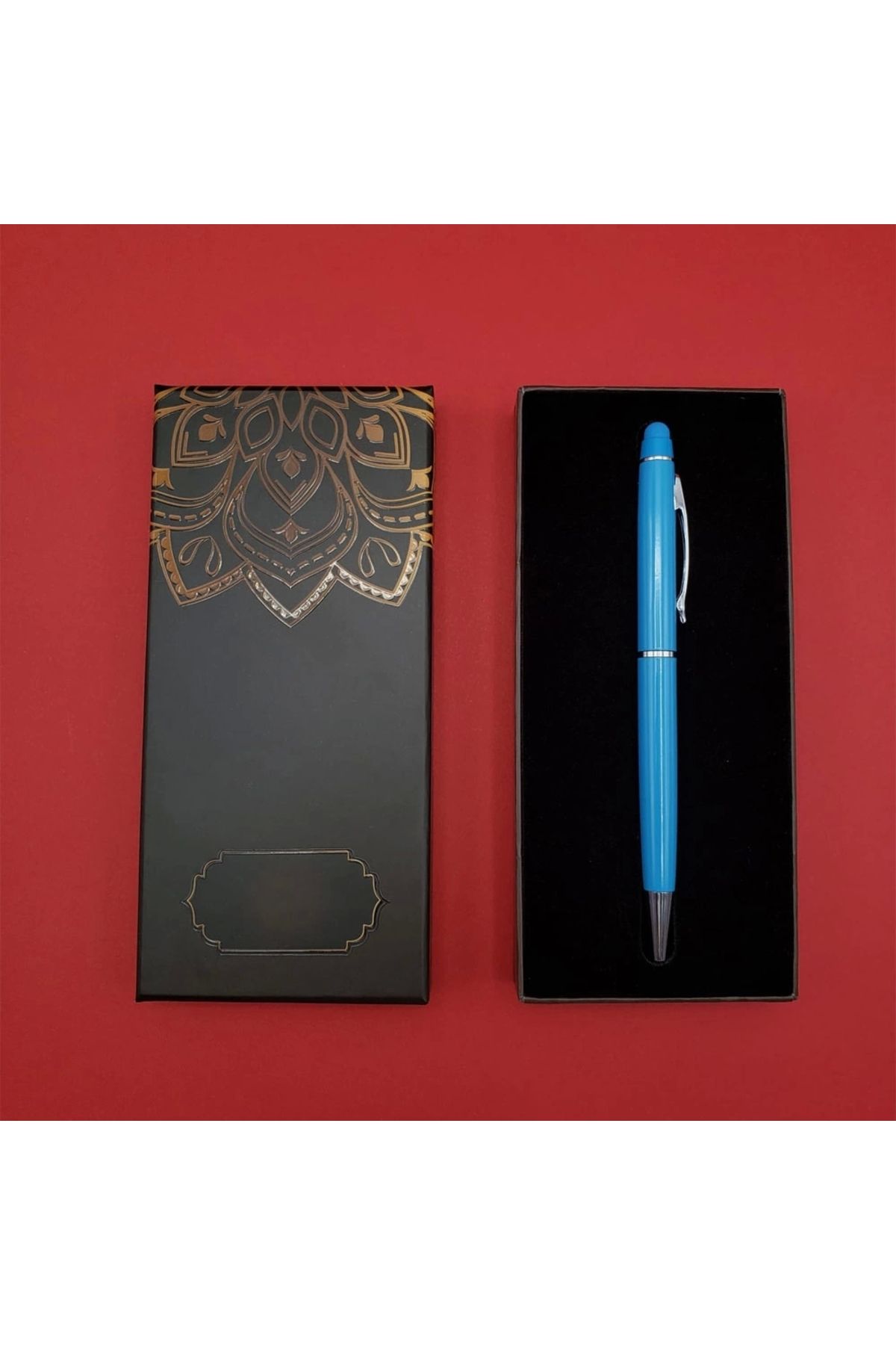 Generic Mandala Desenli Kutulu Turkuaz Tükenmez Kalem