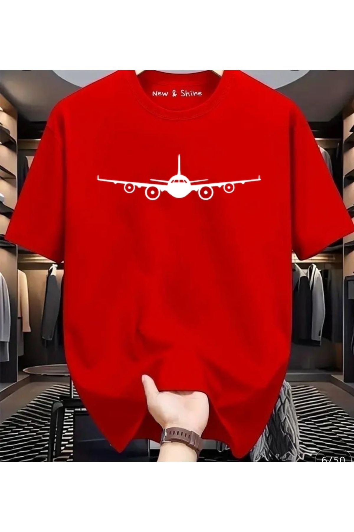 New Shine Uçak Baskılı Oversize T-Shirt