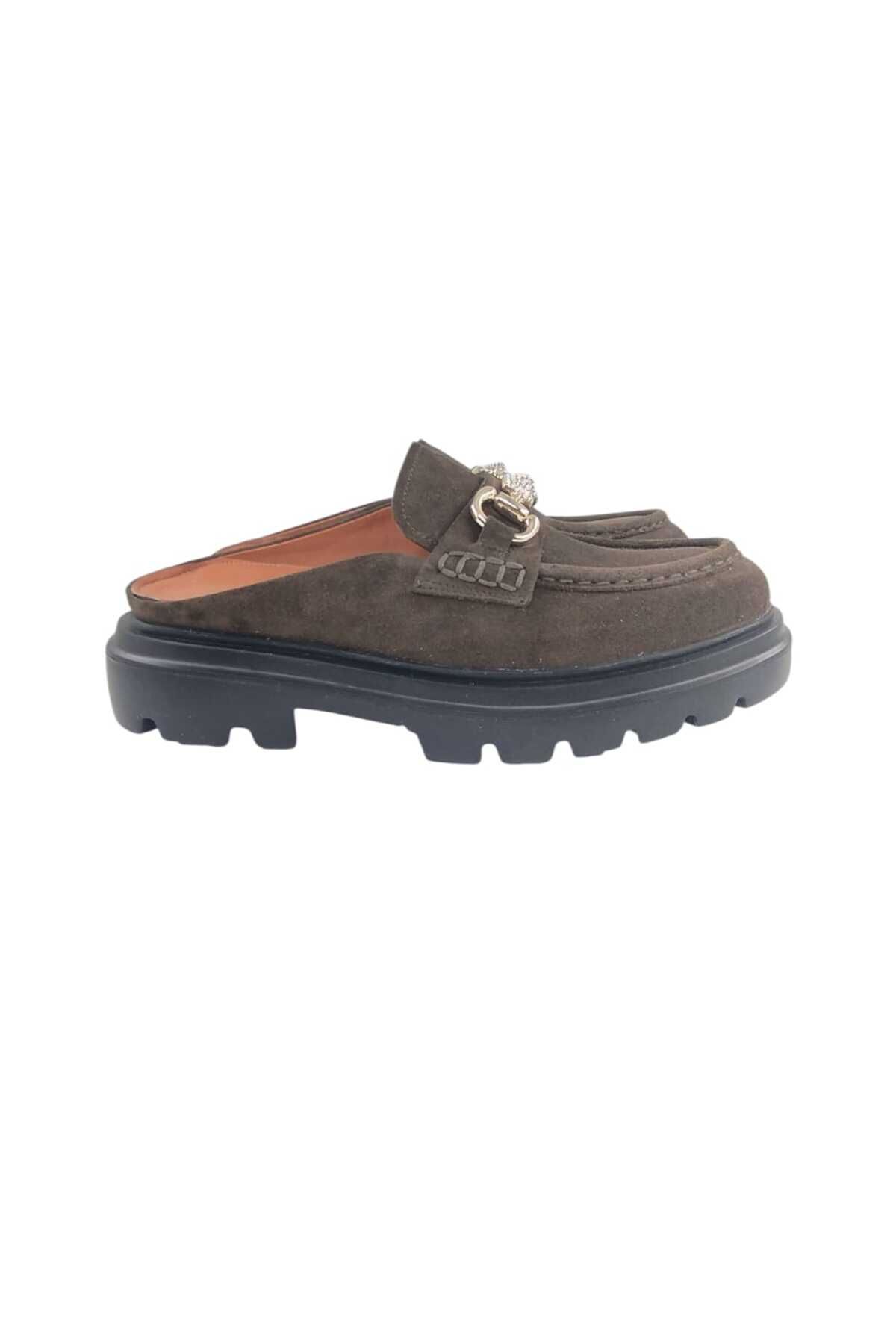 Oneka Shoes 130825STT4323 Kadın Günlük Sabo Terlik Taş tokalı Yeşil süet