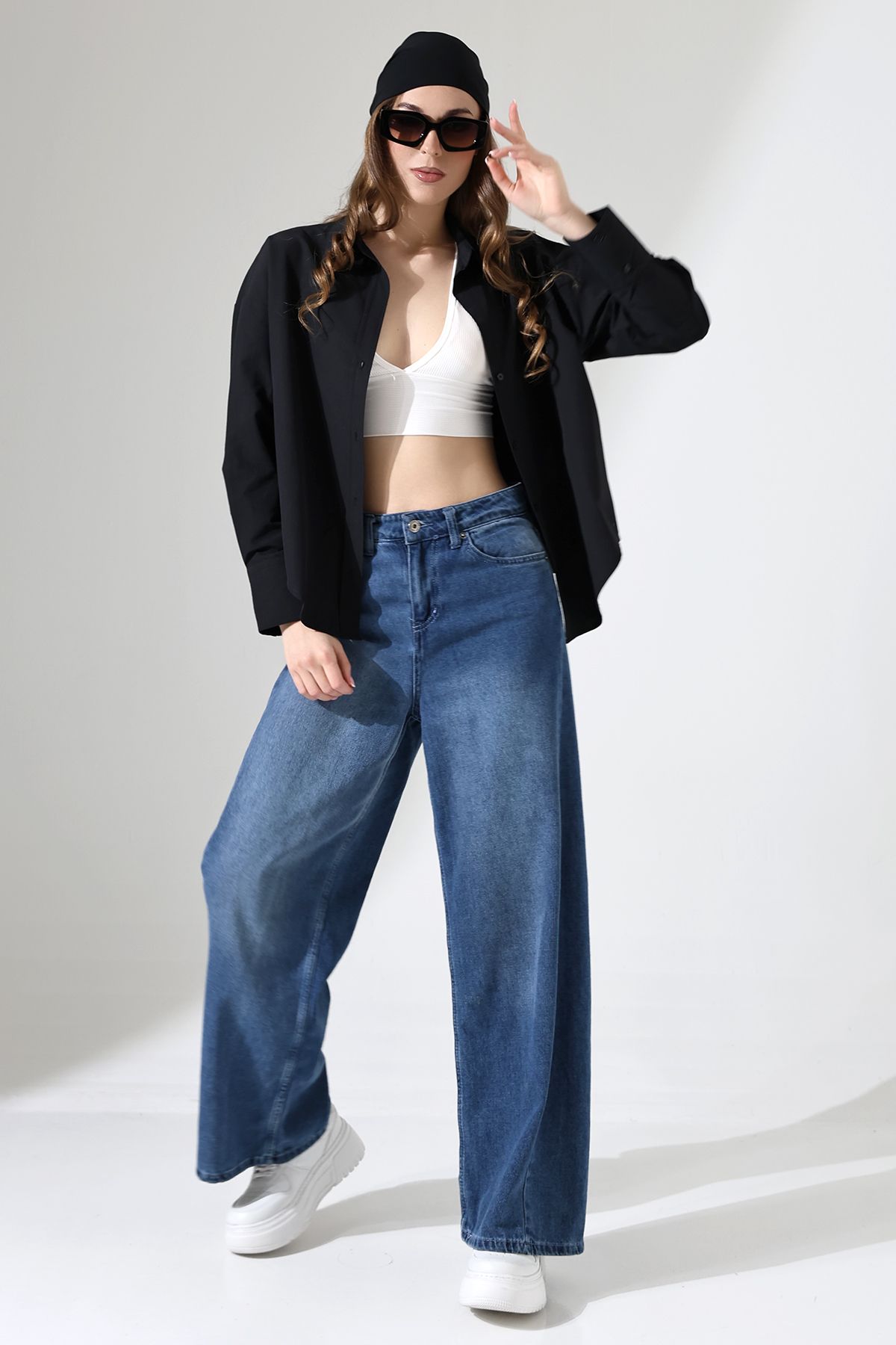 GÖMLEKÇİNİZ Oversize Kalıp Poplin Kumaş Basic Kadın Gömlek