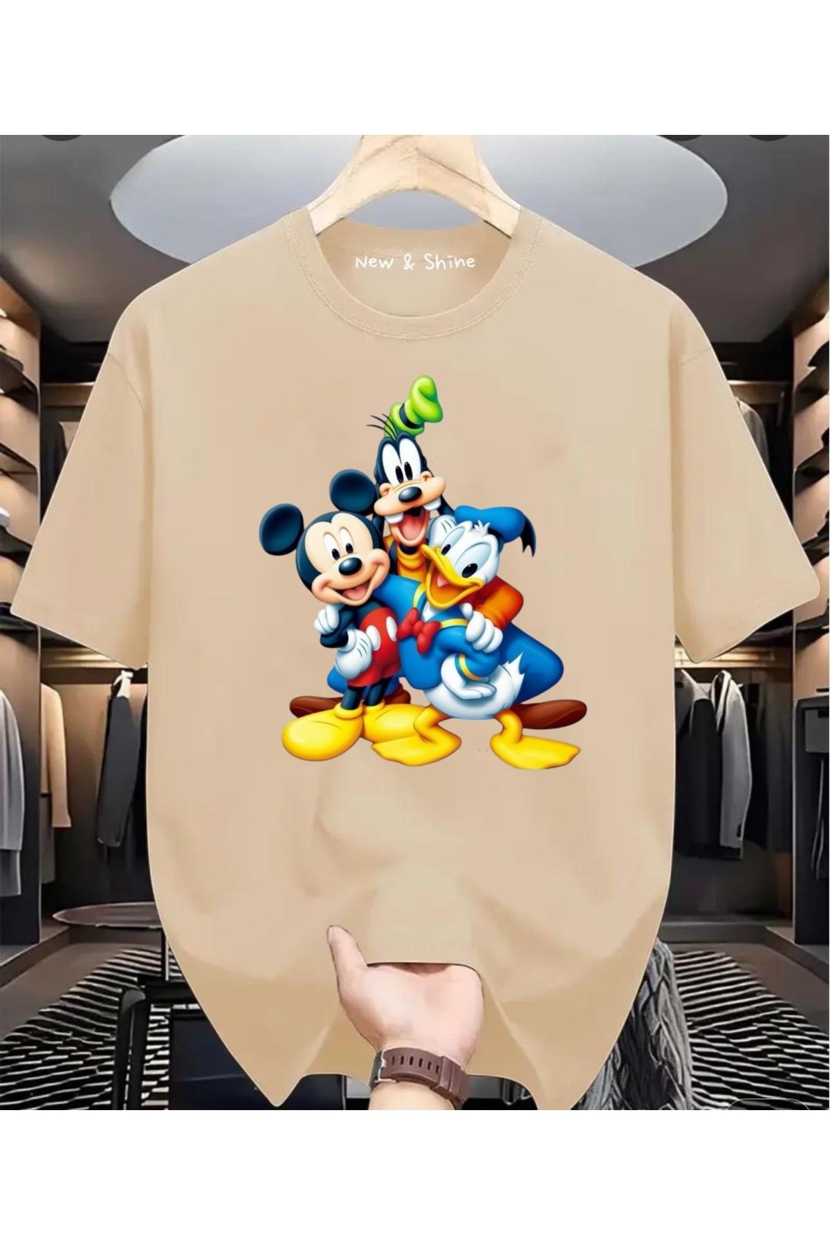New Shine Mickey Mouse Donald Duck Goofy Baskılı Oversize T-Shirt