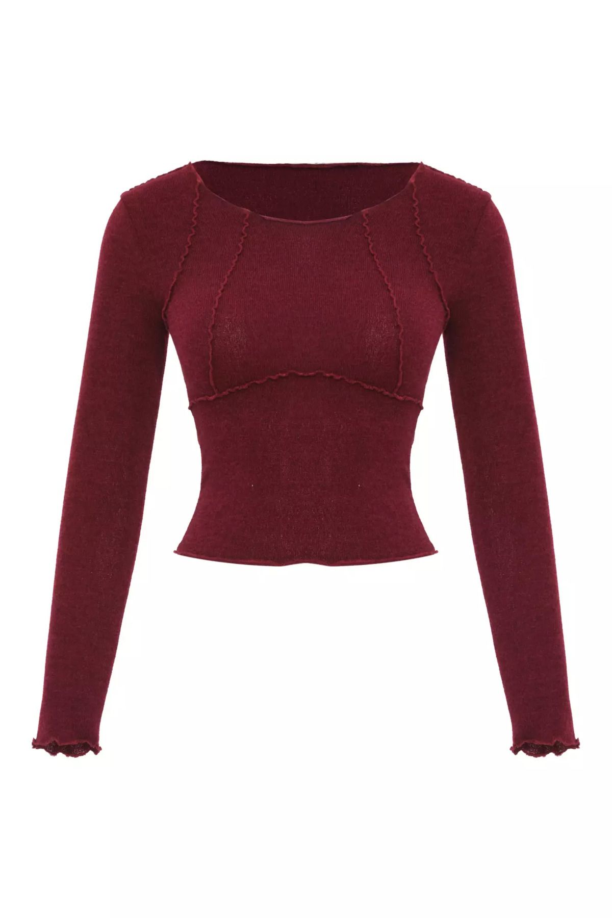 Keikei Bordo triko uzun kol bluz