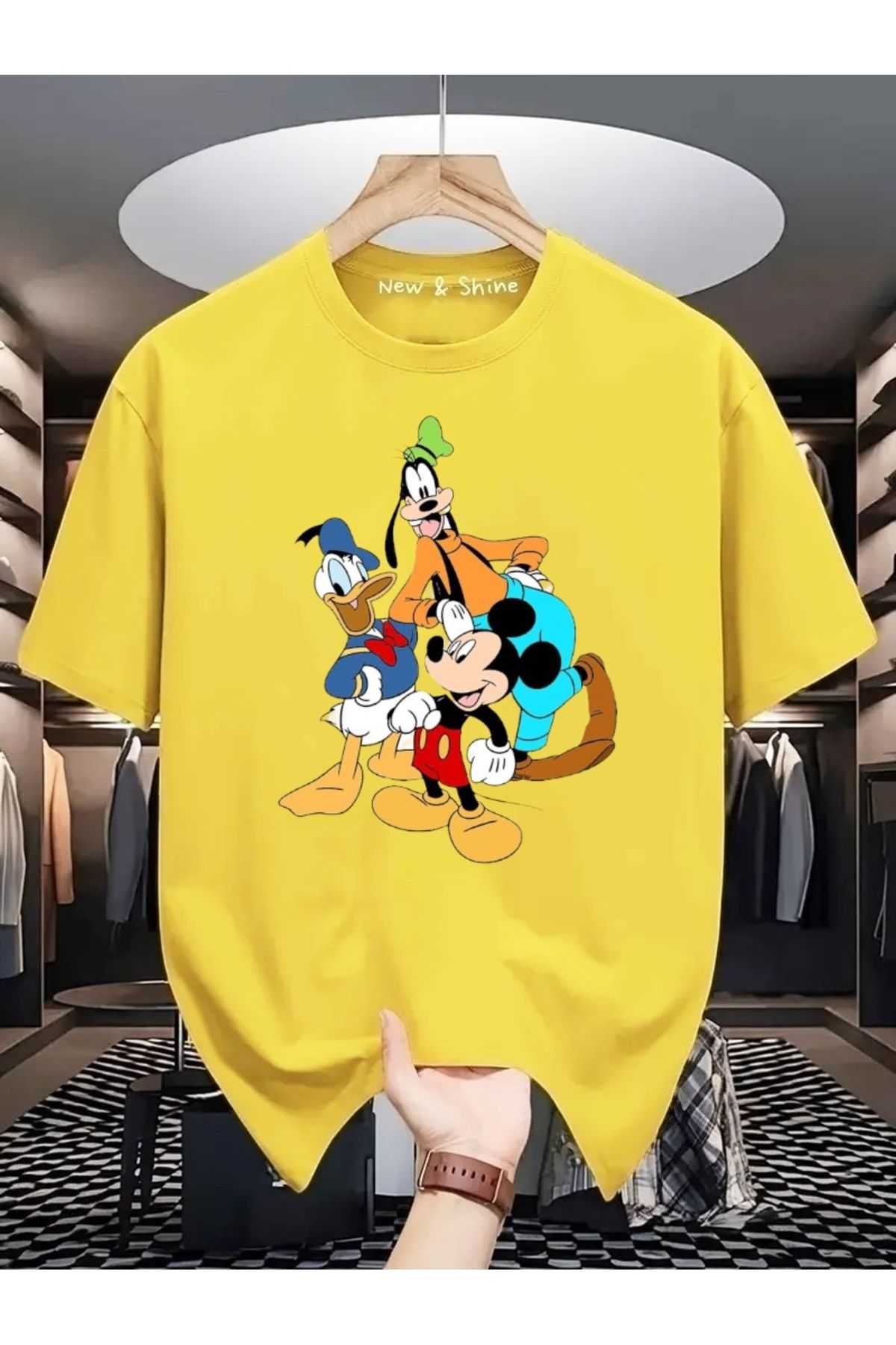 New Shine Mickey Mouse Donald Duck Goofy Baskılı Oversize T-Shirt