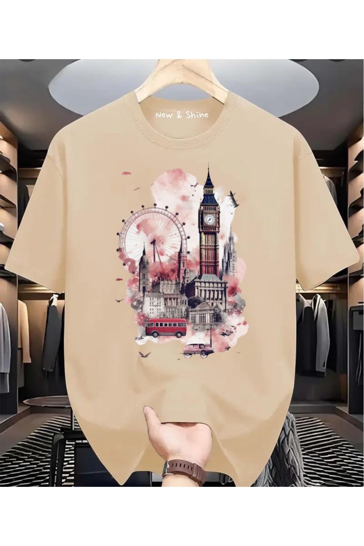 New Shine Manzara London Baskılı Oversize T-Shirt