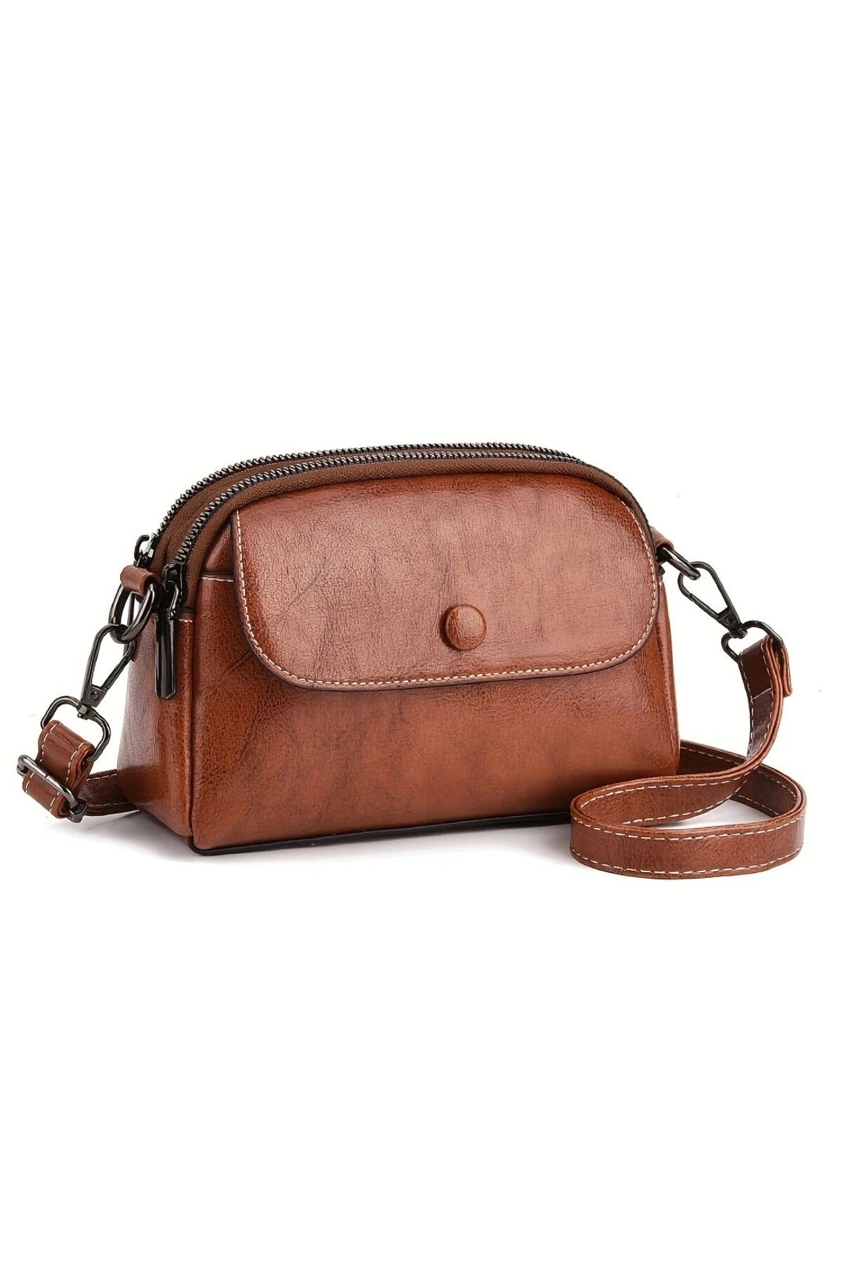 SENEM DESİGN Kadınlar İçin Şık Vintage Esintili Mini Çapraz Çanta - Ayarlanabilir Askılı, Çift Fermuarlı Cepli