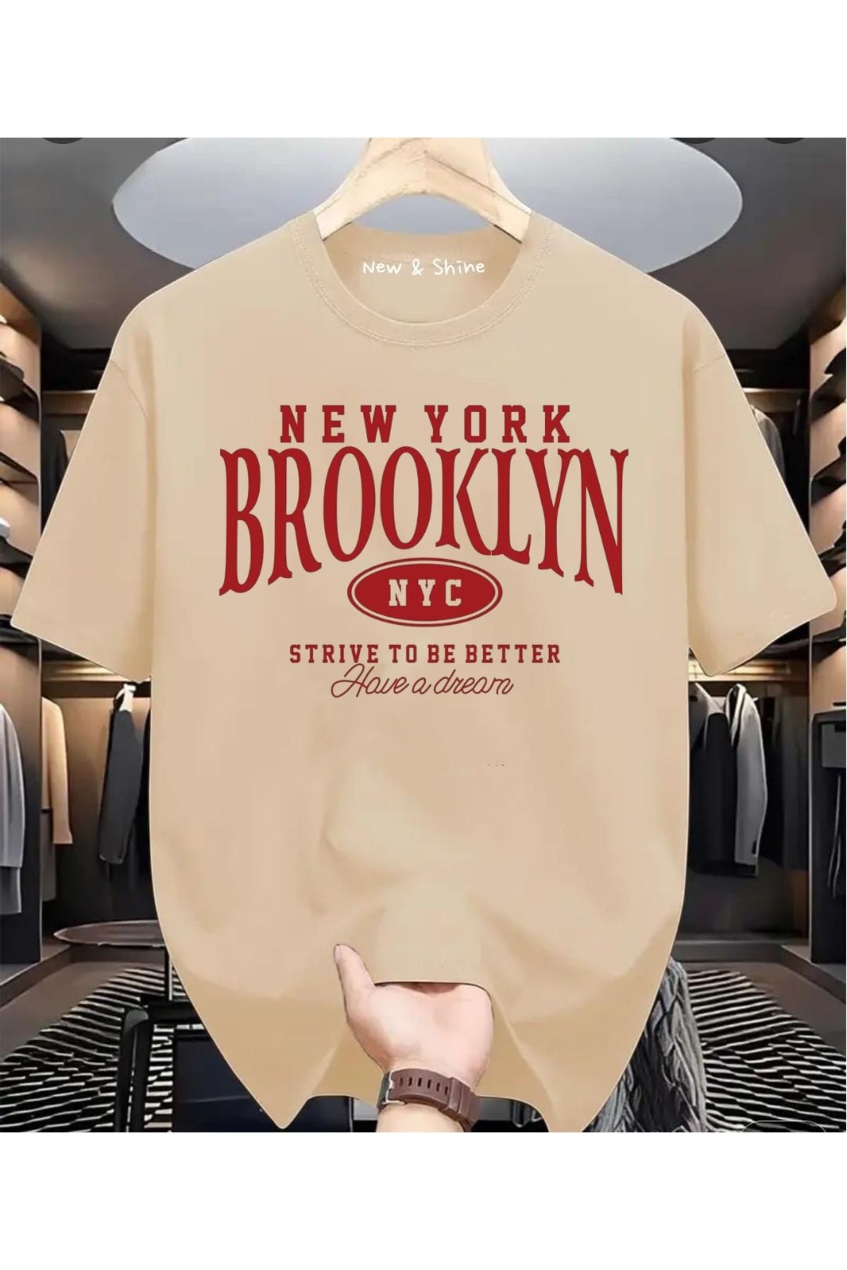 New Shine Brooklyn New York Baskılı Oversize T-Shirt