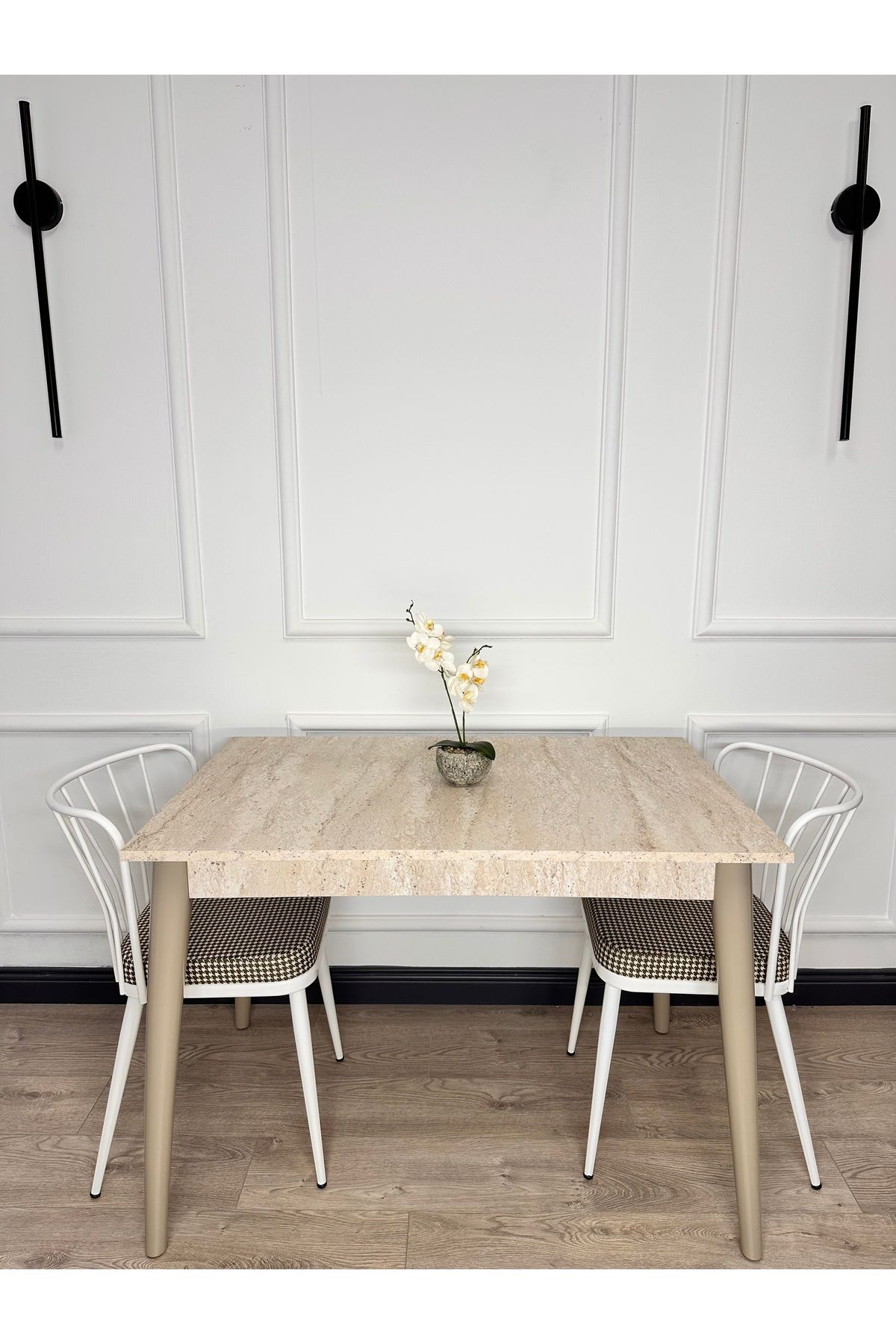 ECCES BB Mutfak Masası MDF Sabit 70X110 Yemek Masası Mermer Desen Traverten MDF Çalışma Masası Balkon Masası