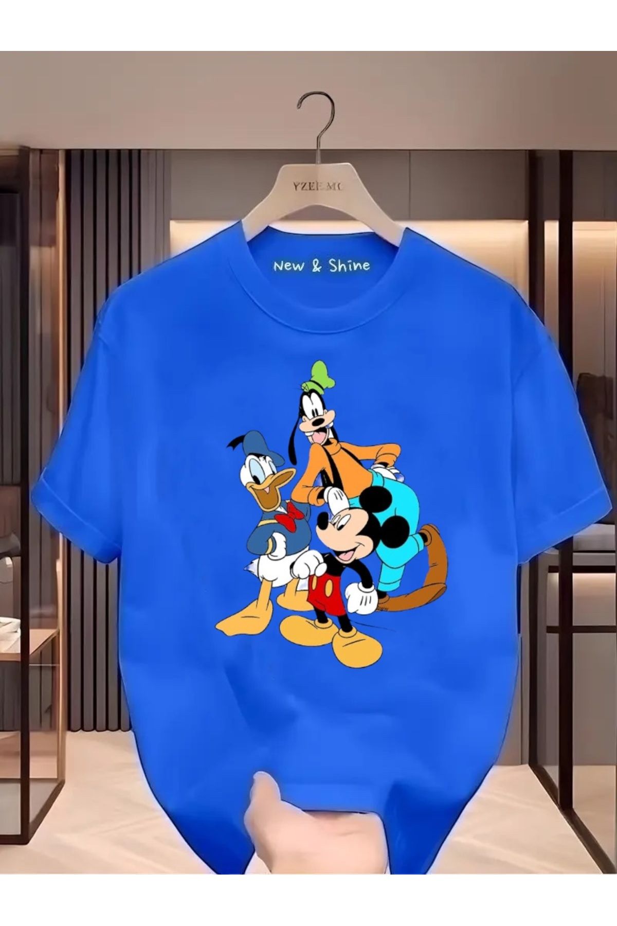 New Shine Mickey Mouse Donald Duck Goofy Baskılı Oversize T-Shirt