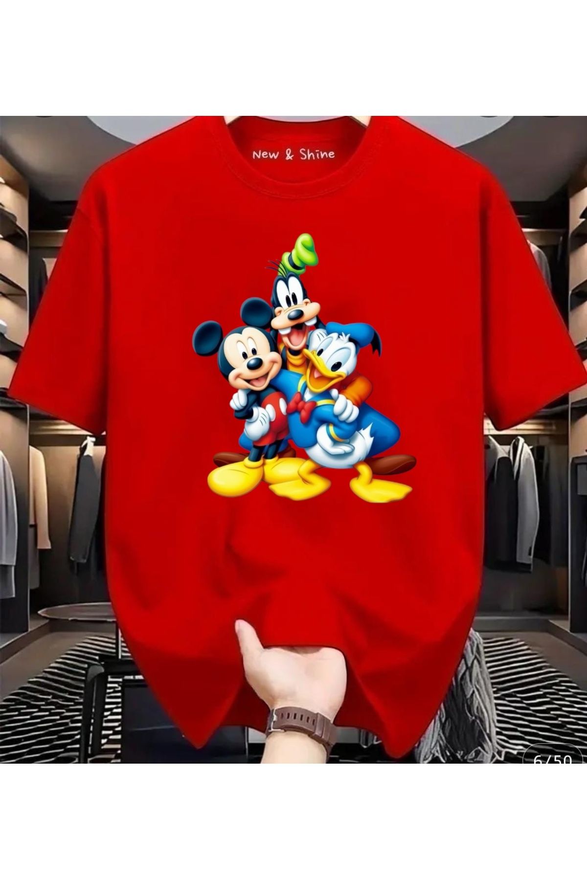 New Shine Mickey Mouse Donald Duck Goofy Baskılı Oversize T-Shirt