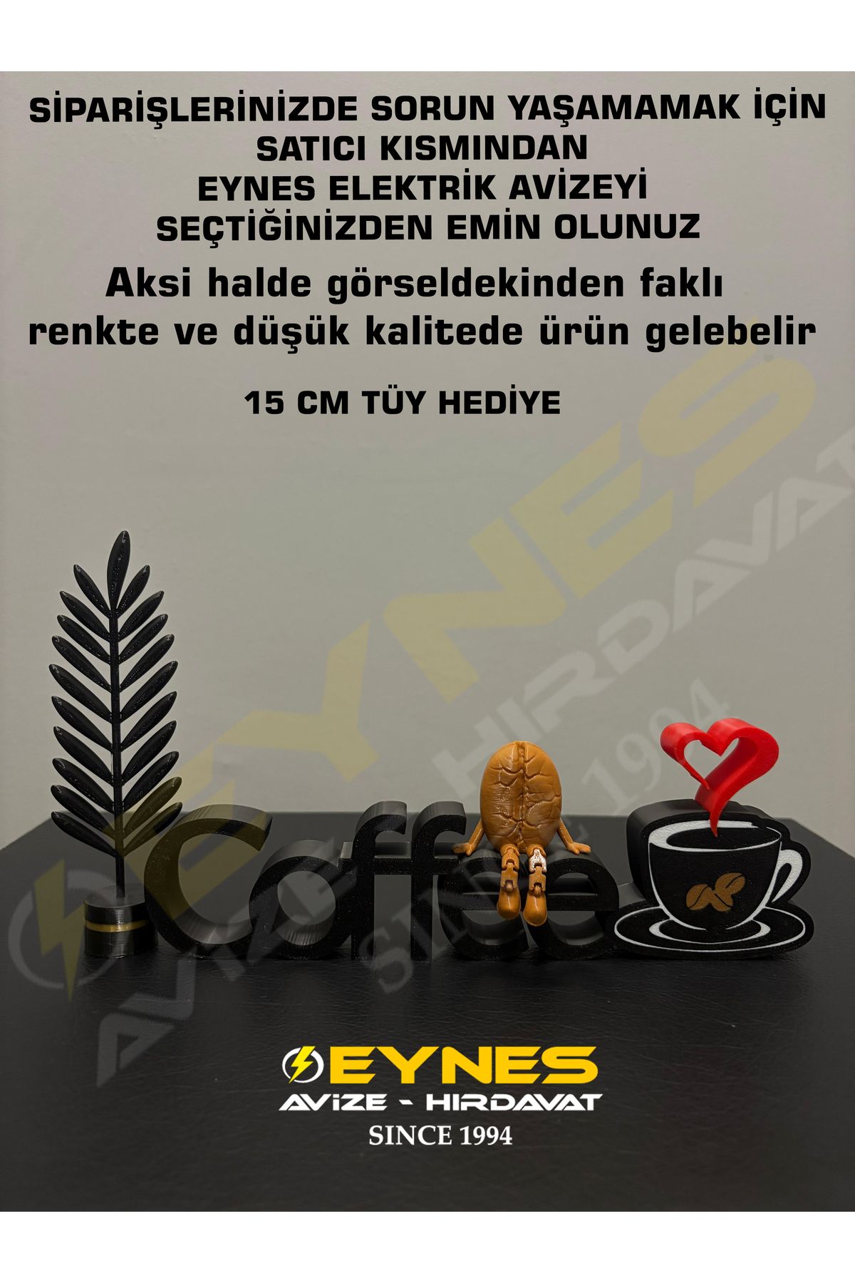 Eynes Aydınlatma Kahve Köşesi Dekoru Coffe Yazısı kahve çekirdeği Dekoru Tüy Hediyeli