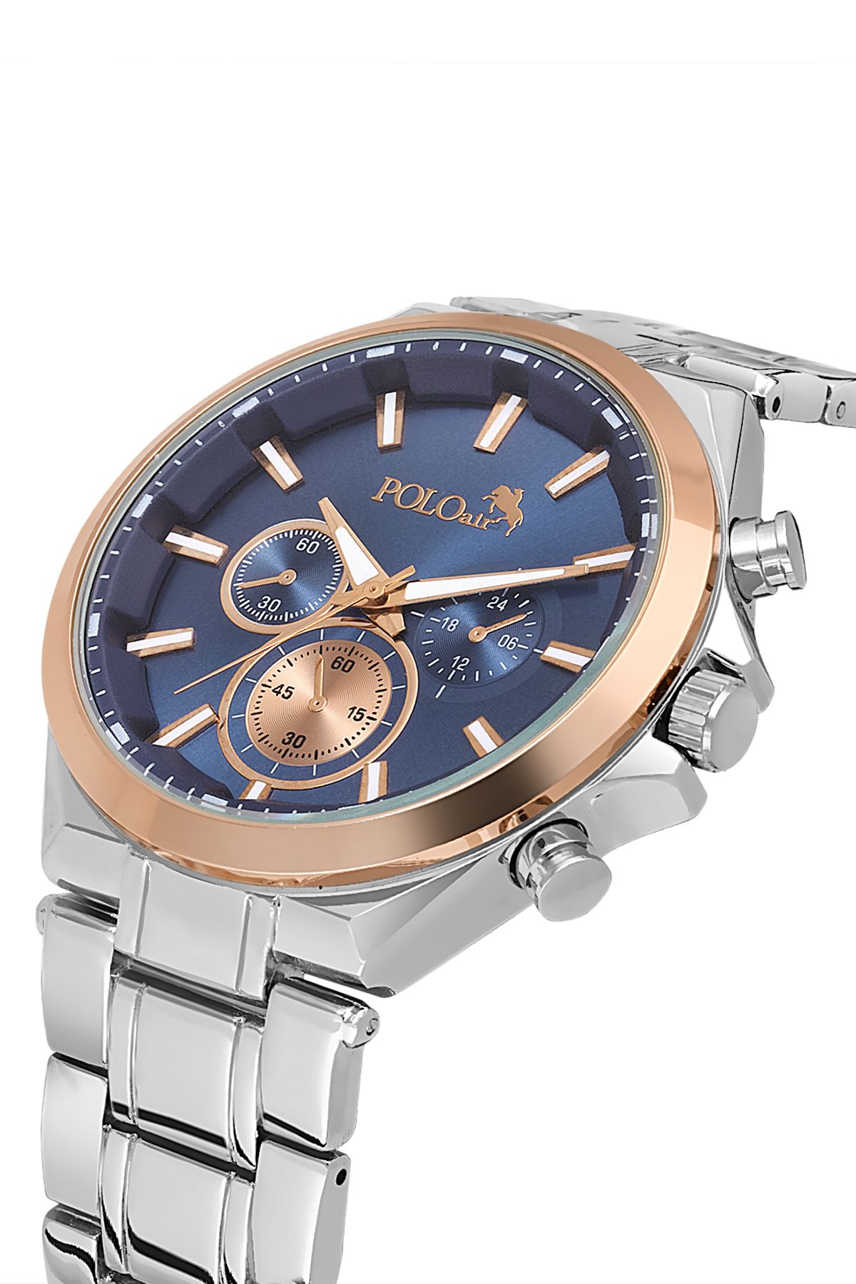 Polo Air Spor Kasa Erkek Kol Saati Gümüş Lacivert Bakır Renk PL-0996E2x