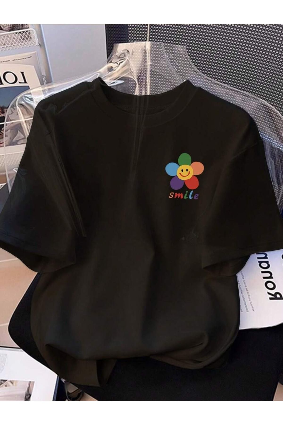 OVER HEAD Kadın Sevimli Smile Baskılı Oversize T-shirt