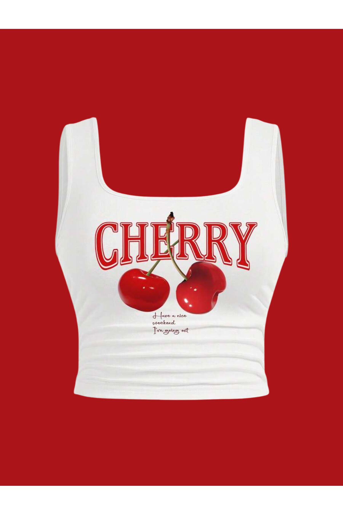 Bozz&Bozz Collection Kadın Have a Nice Weekend Cherry Askılı Crop Atlet