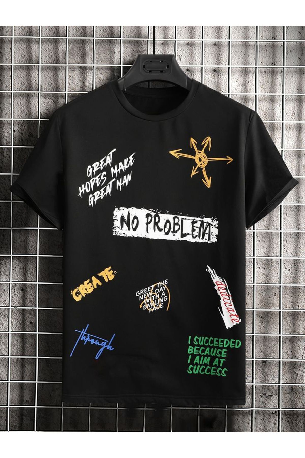 aynewmoda Şık Kısa Kollu Erkek Grafik Logolu Tişört