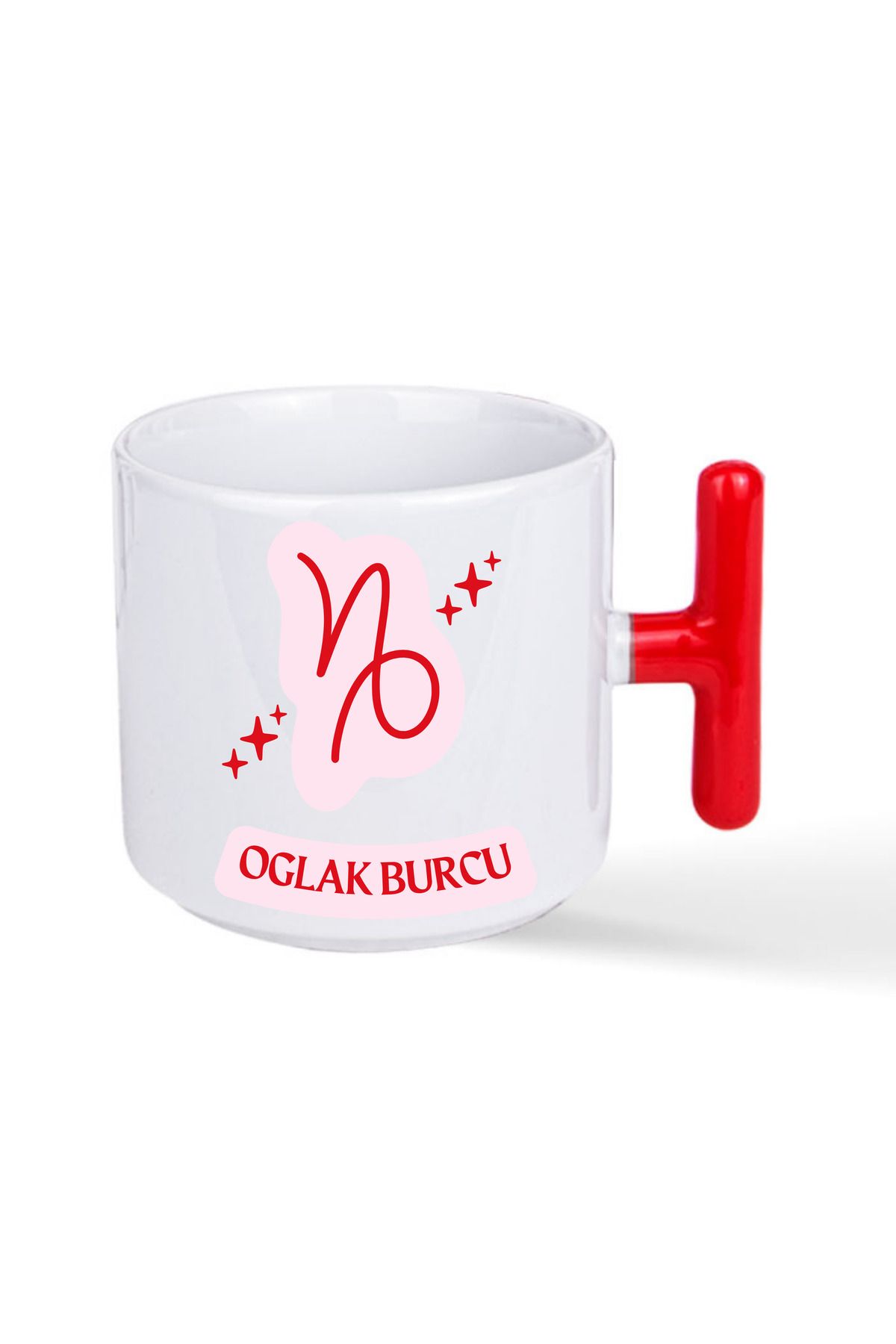 NACARLAR Oğlak Burcuna Özel Baskılı Kırmızı T Kulplu Kupa Bardak