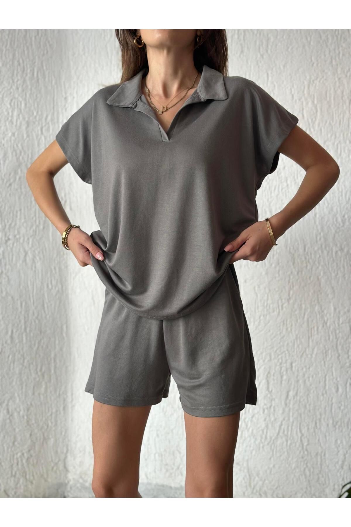 youlike butik Polo Yaka Modal Şortlu Takım
