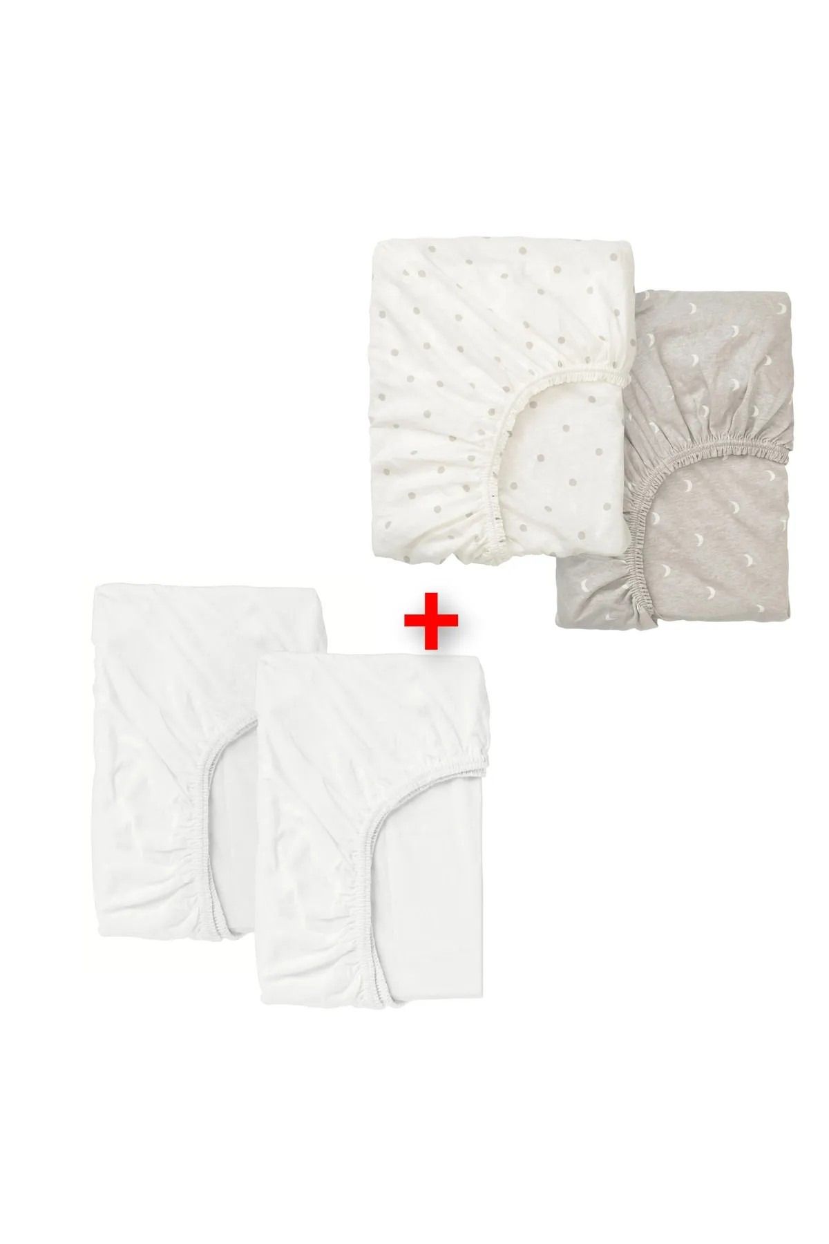 IKEA QUALİTY Lastikli Bebek Çarşafı 60x120 Cm 4'lü Set Çarşaf Beyaz-desenli %100 Pamuk