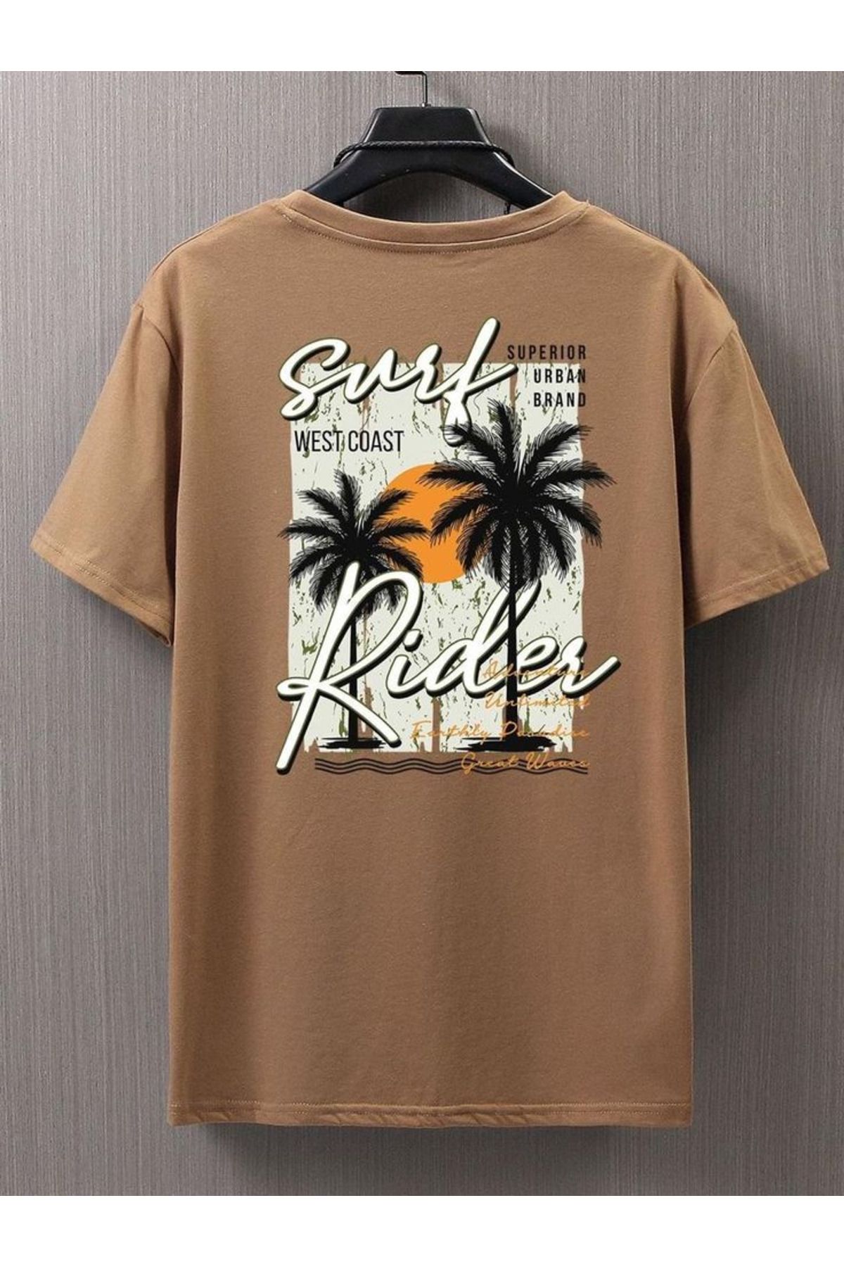 aynewmoda Gün batımında sörfçü desenli şık kısa kollu gömlek