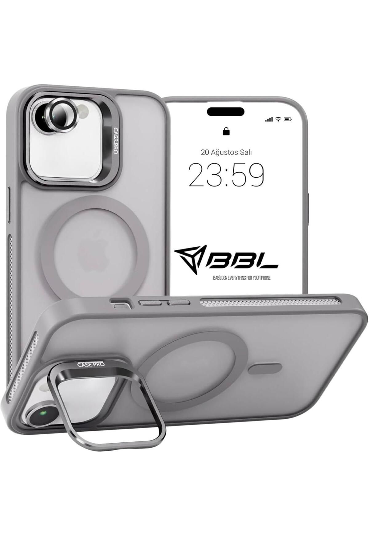 Sphone İphone 16E Kılıf Kamera Metal Standlı Arkası Mat Buzlu Magsafe Wireless + Kamera Lens Koruma Hediye