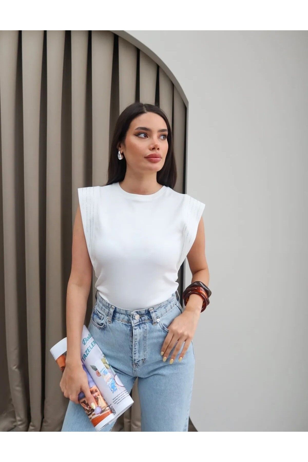 nays butik Kolları Taş Detay T-shirt