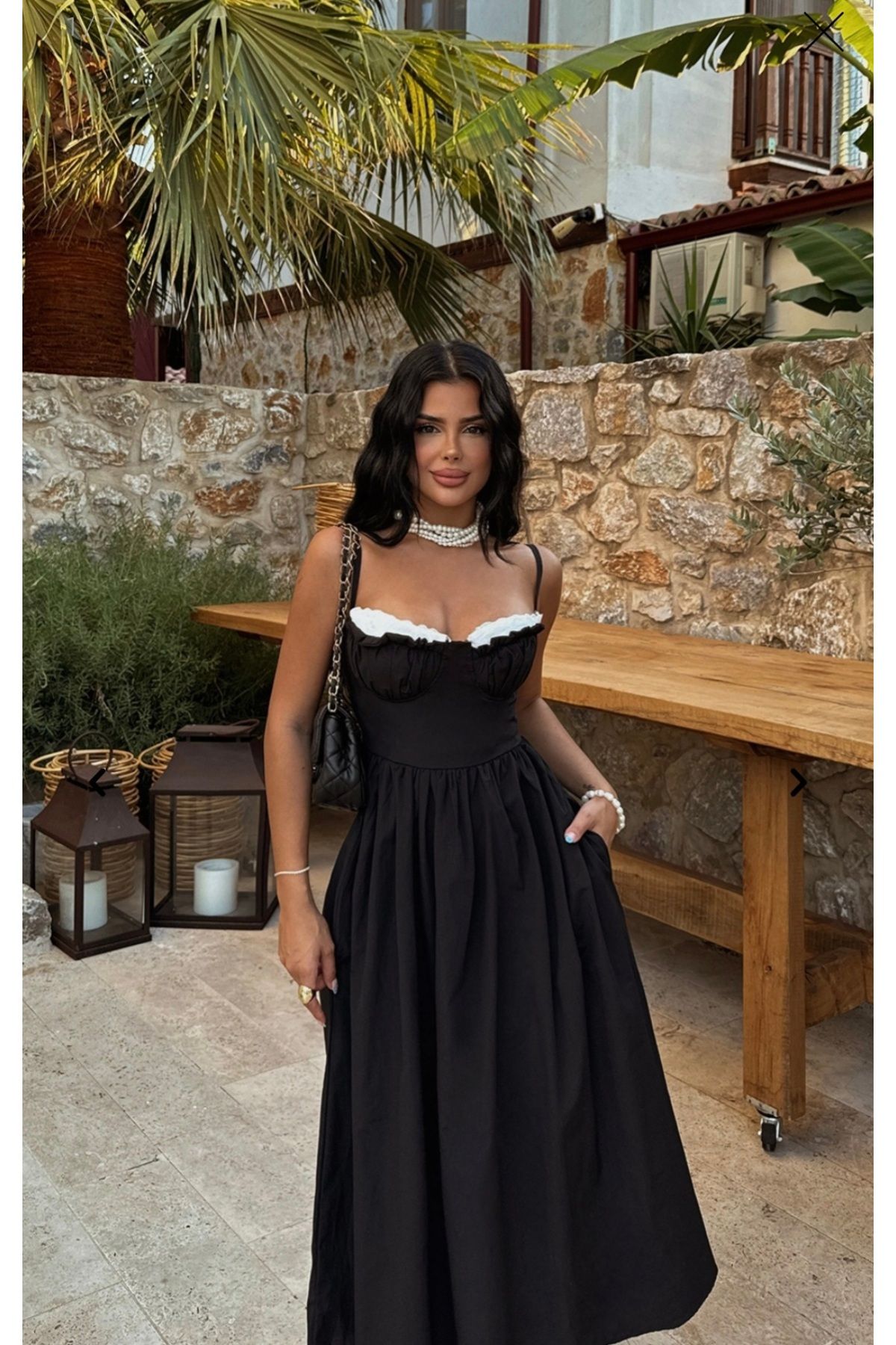 Firu Butik Siyah İp Askılı Elbise