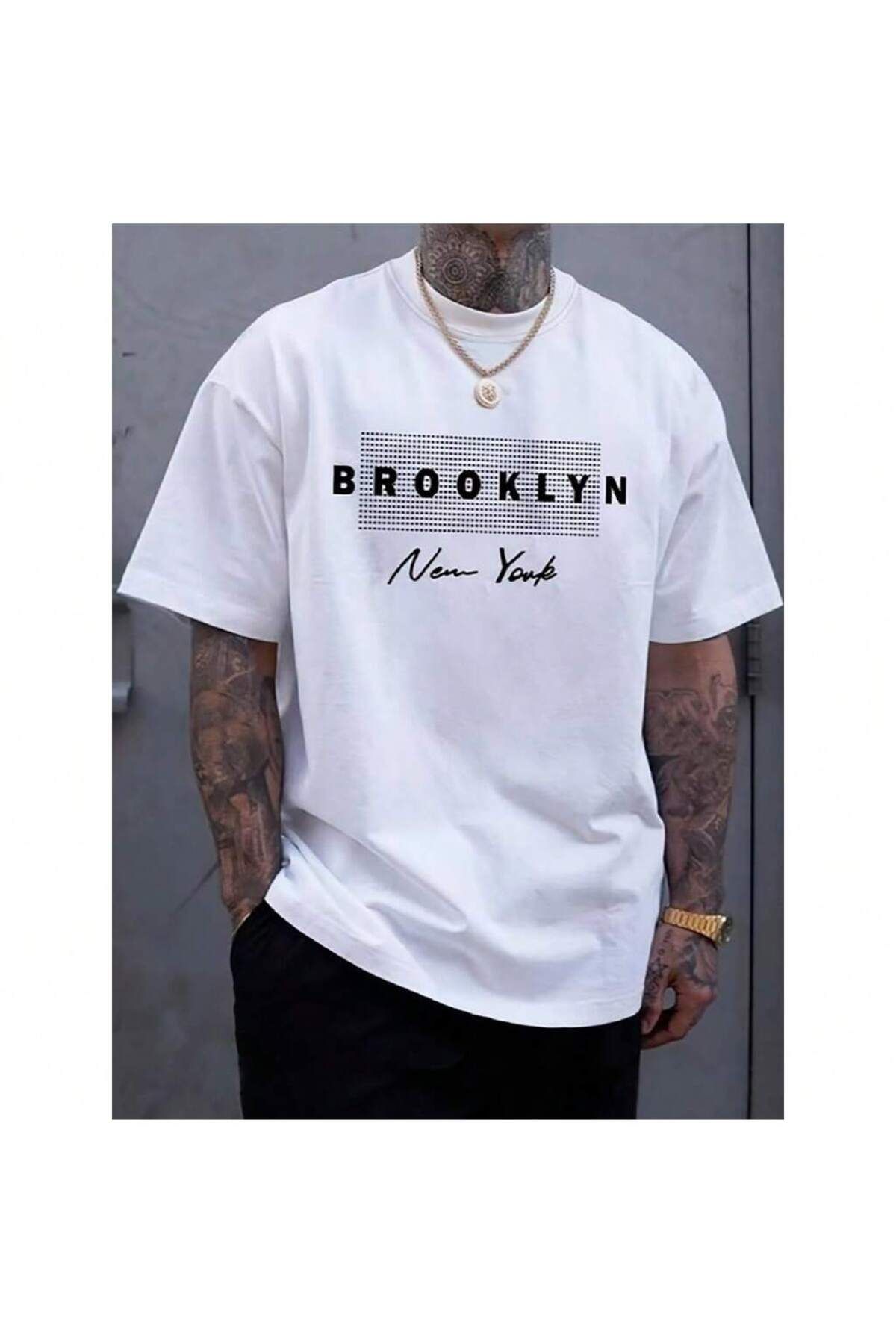aynewmoda Yeni Varış Yüksek Kalite Şık Baskılı Büyük Boy Beyaz Tişört
