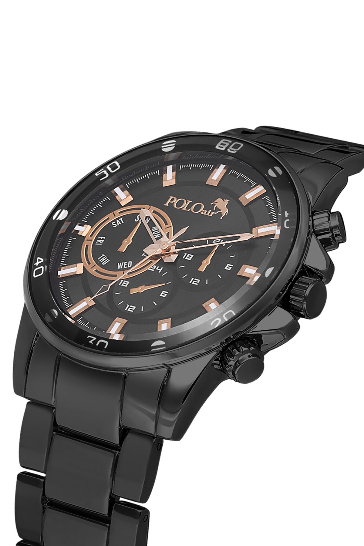 Polo Air Spor Kasa Klasik Metal Kasa Erkek Kol Saati Siyah Bakır Renk PL-0995E6x