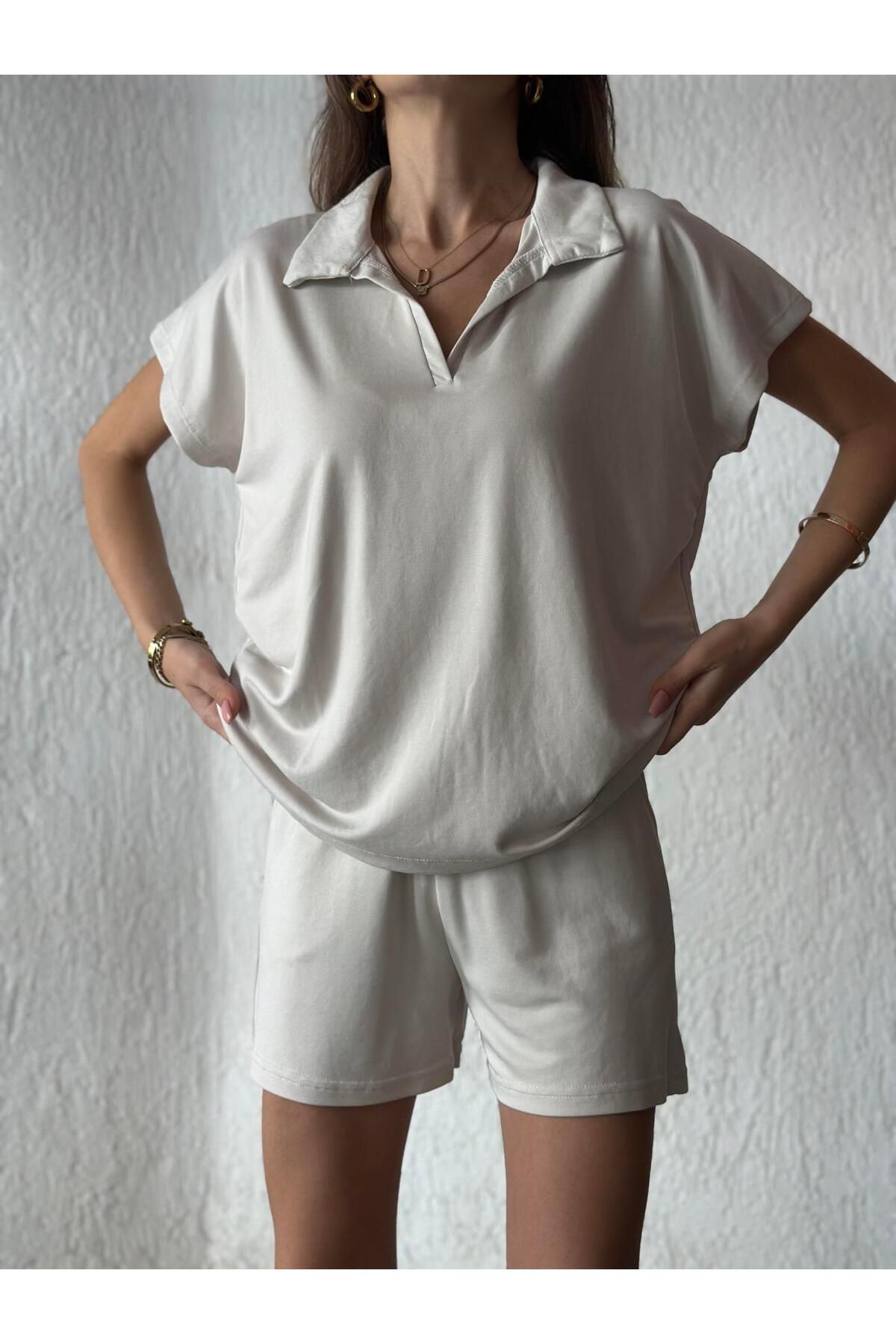youlike butik Polo Yaka Modal Şortlu Takım