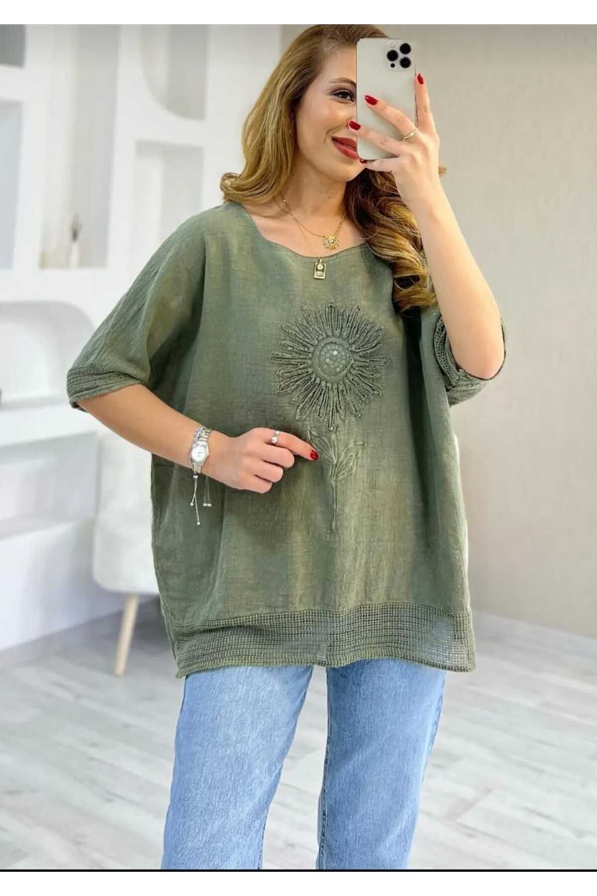 pier moda PAPATYA NAKIŞLI BLUZ FİLELİ