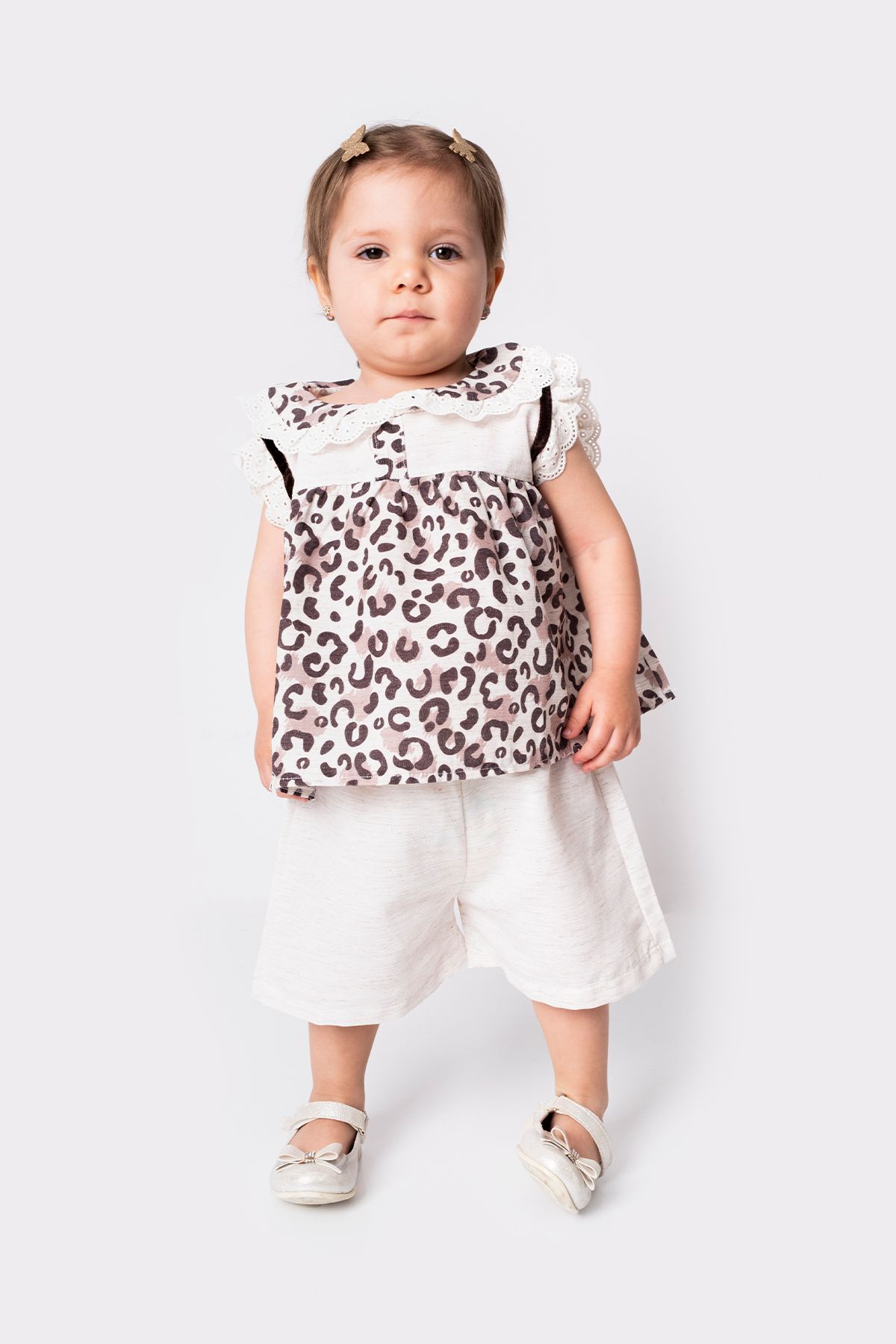 marvello Kız çocuk ve Bebek Leopar Desenli Dantel Yaka İkili Takım 6-9 aylık – Alt Üst