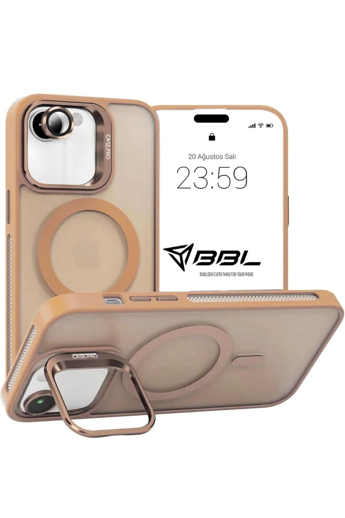 Sphone İphone 16E Kılıf Kamera Metal Standlı Arkası Mat Buzlu Magsafe Wireless + Kamera Lens Koruma Hediye