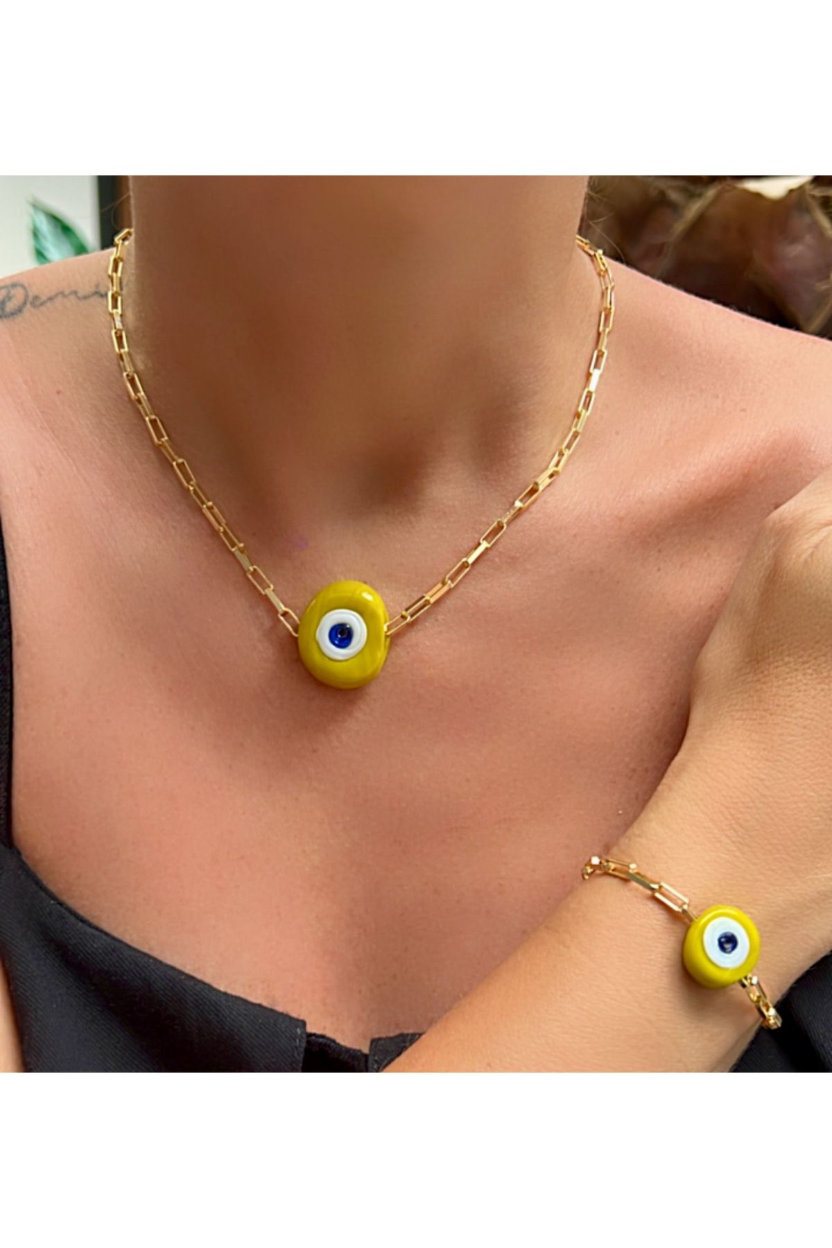 Kutcha Accessories Nazar Boncuğu Kolye Bileklik Takımı Kadın – Altın Kaplama Zincirli Takı Seti (Renk Seçenekli)