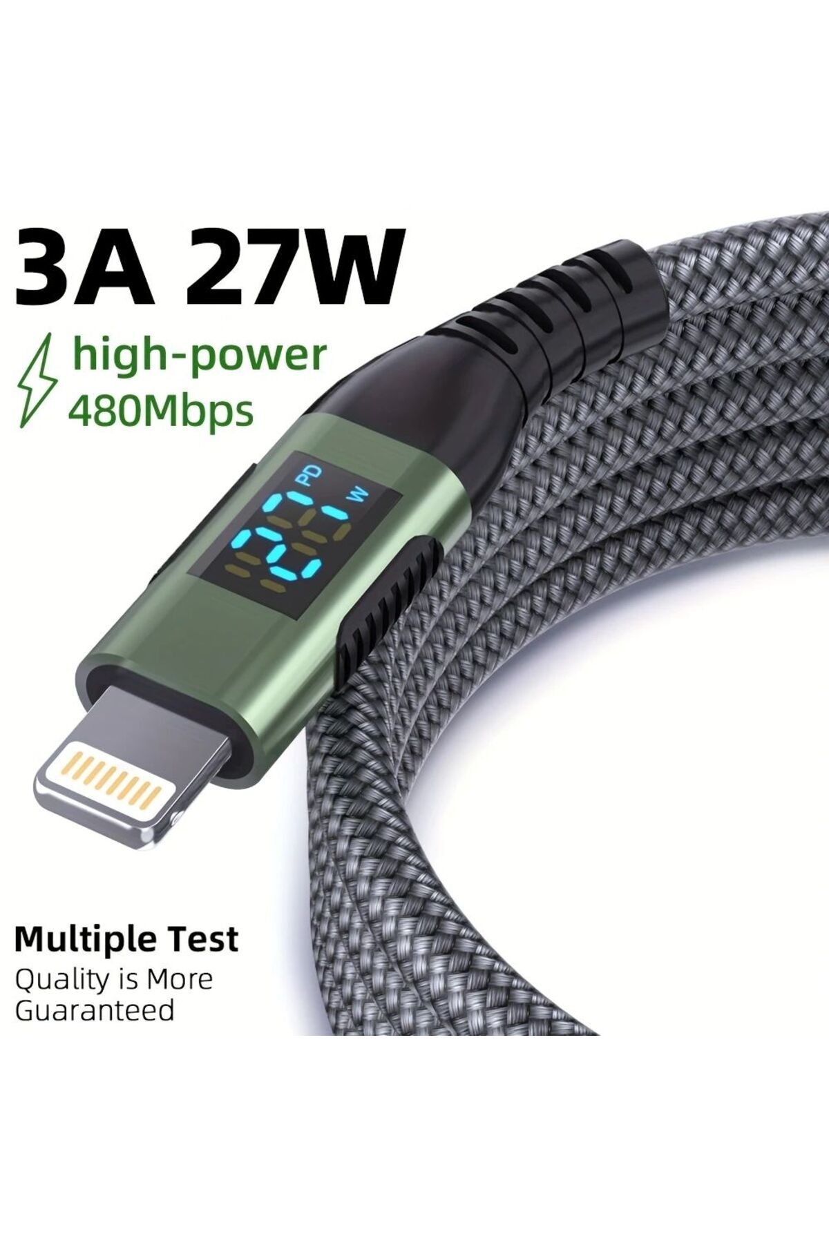 Heemax Laihonen Type-C - Lightning Hızlı Şarj ve Veri Aktarım Kablosu (27W, Dijital Ekranlı)