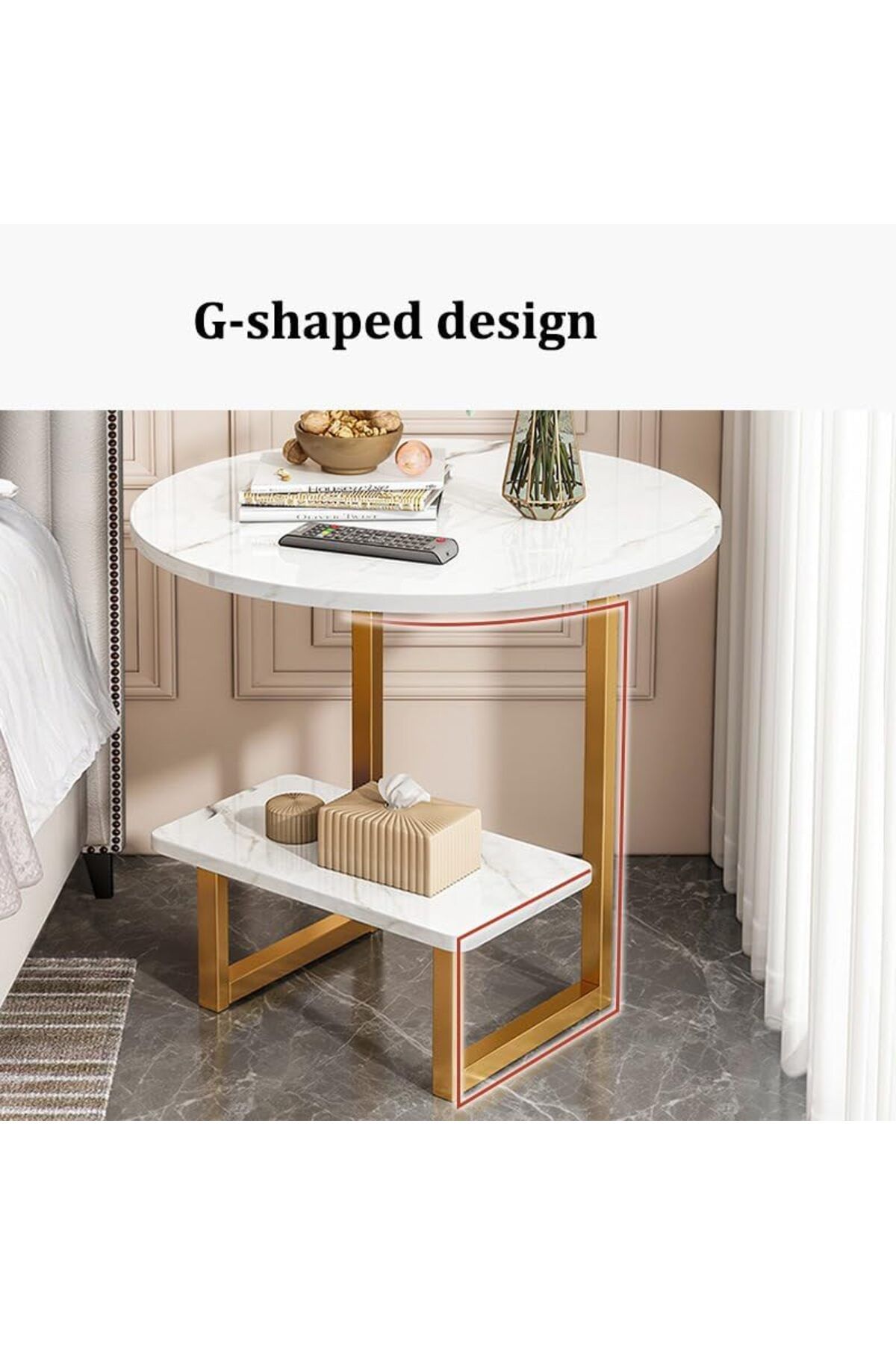 Generic-Small Place Endtable Side Table with Open Storage, 2-Tier Modern Marble Texture End Table, Sofa Side 3