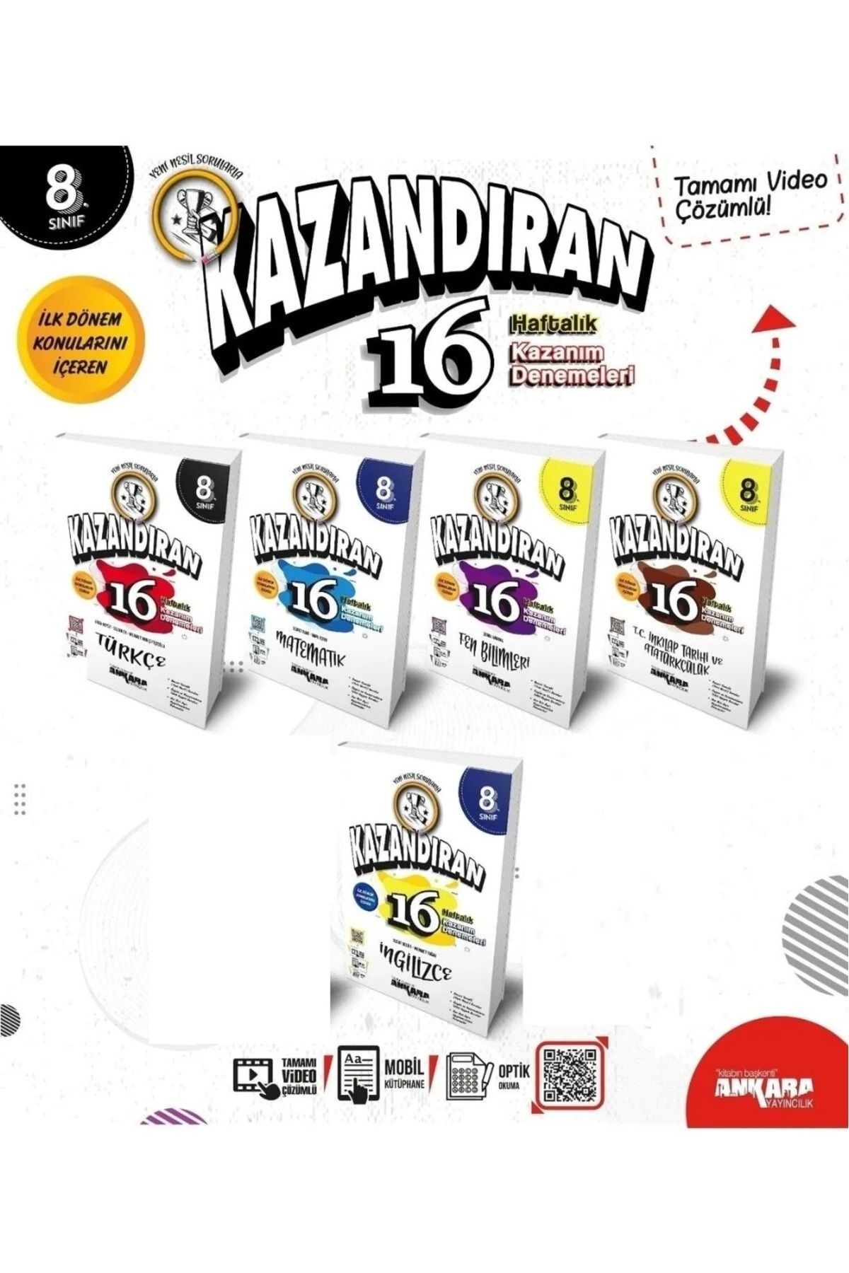 Ankara Yayıncılık Lgs 8. Sınıf 1. Dönem Kazandıran 16 Haftalık Kazanım Deneme Seti 5 Kitap